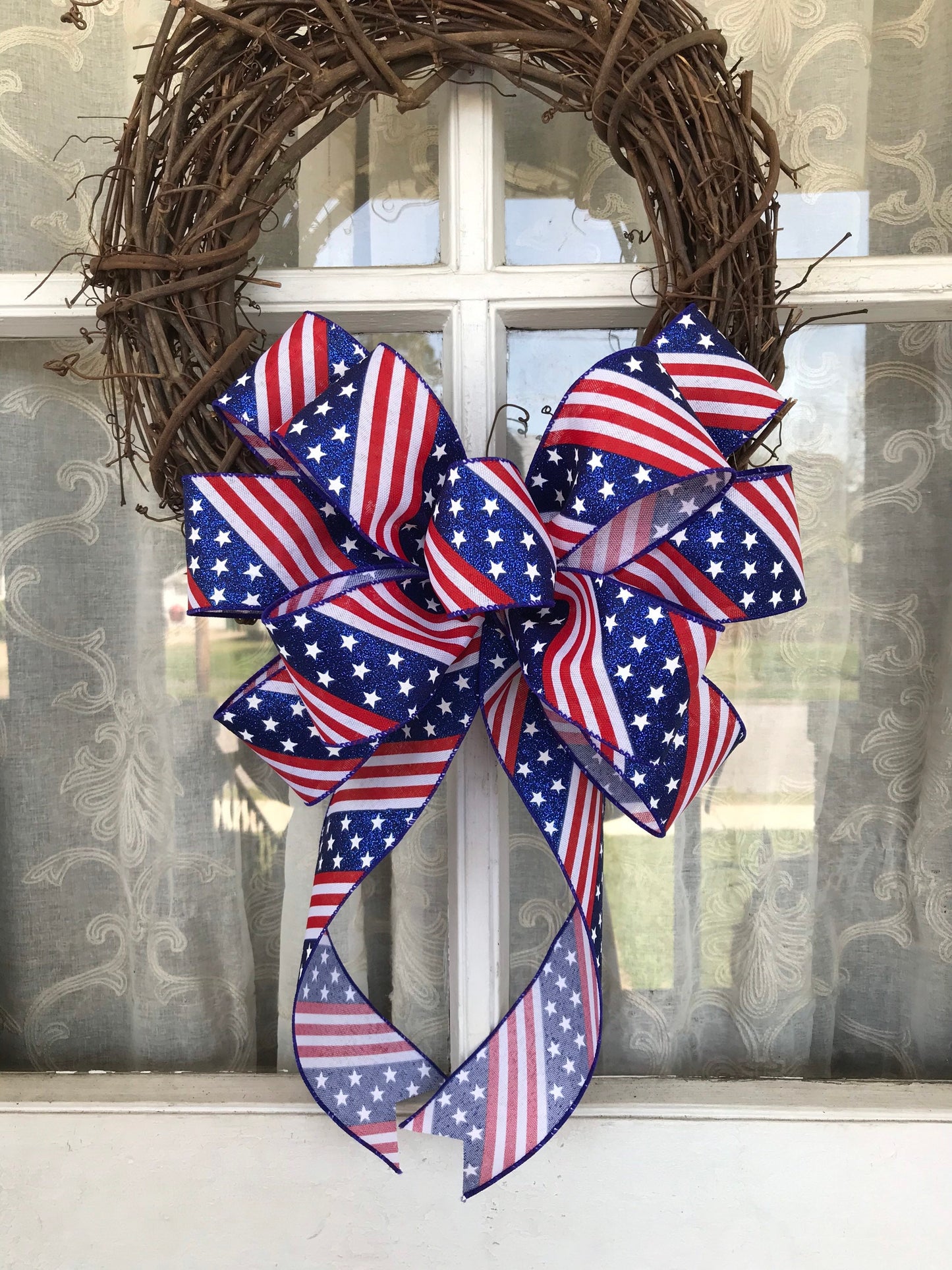 Patriotic Bow Fourth of July Bow Glitter Red White and Blue Bow Flag Day