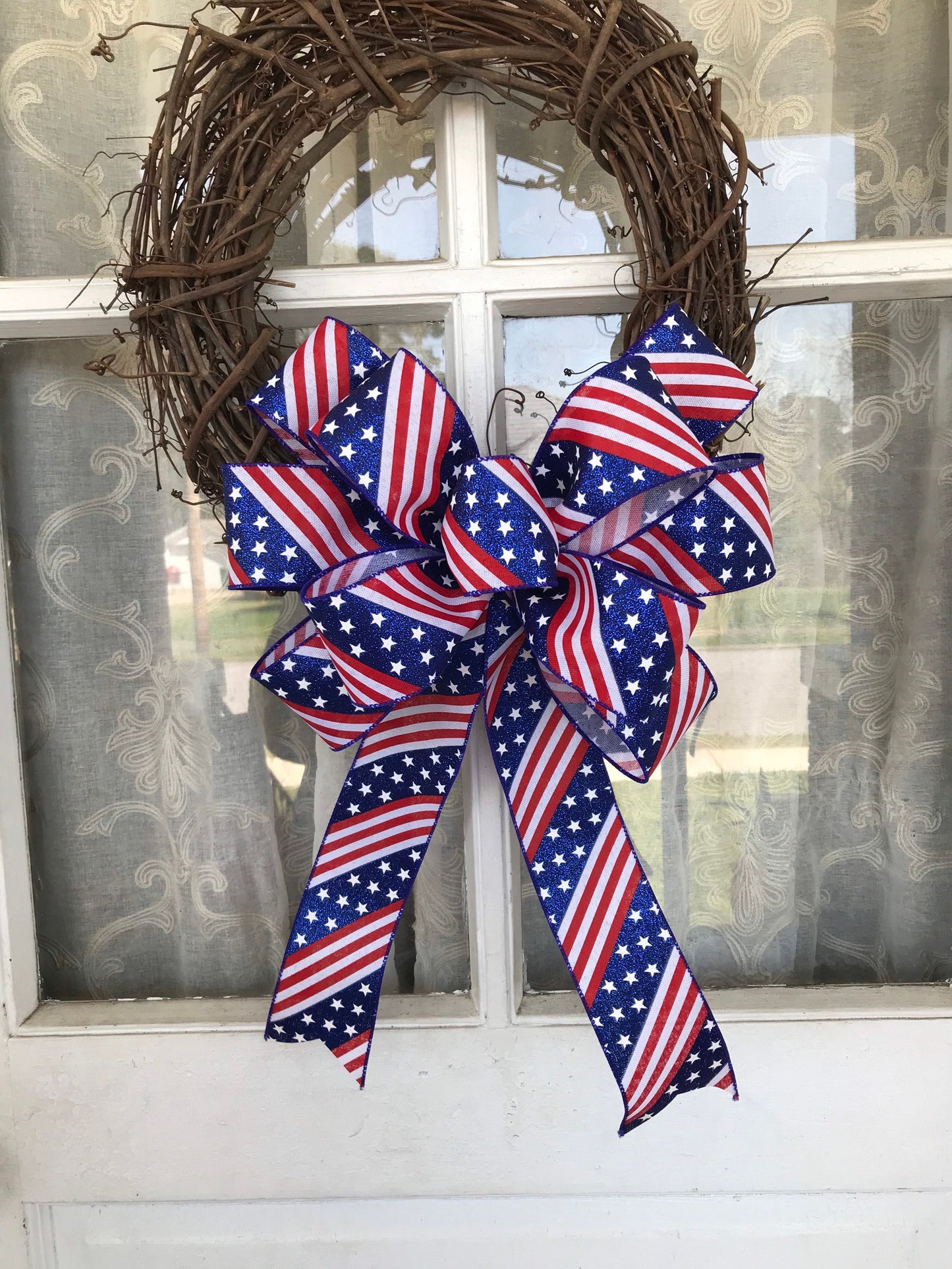 Patriotic Bow Fourth of July Bow Glitter Red White and Blue Bow Flag Day