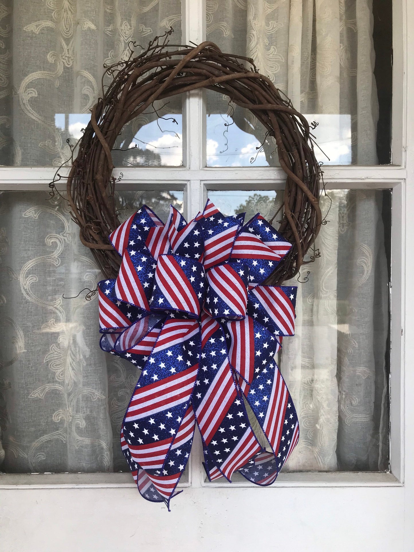 Patriotic Bow Glitter American Flag Wreath Bow Fourth of July Bow Eagle Scout Decor Memorial Day Labor Day Front Door Decor
