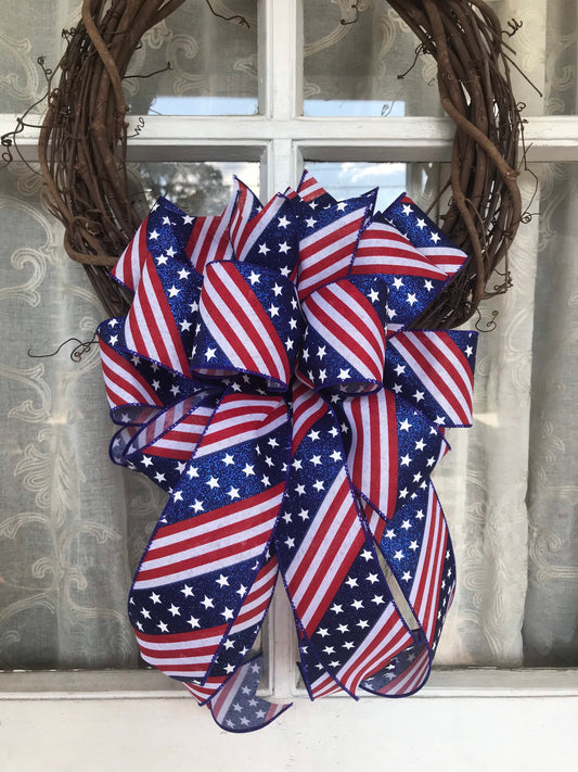 Patriotic Bow Glitter American Flag Wreath Bow Fourth of July Bow Eagle Scout Decor Memorial Day Labor Day Front Door Decor