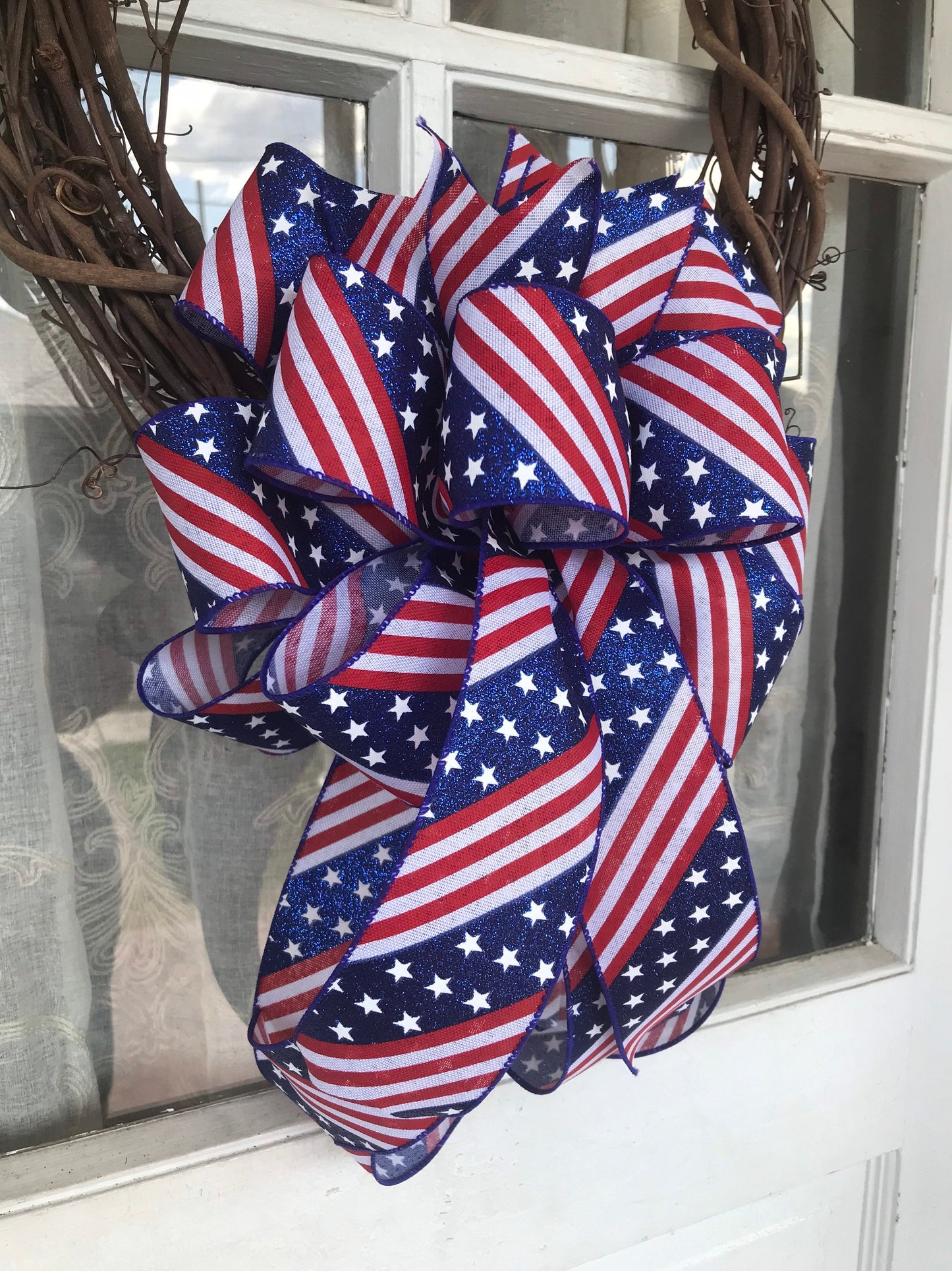 Patriotic Bow Glitter American Flag Wreath Bow Fourth of July Bow Eagle Scout Decor Memorial Day Labor Day Front Door Decor