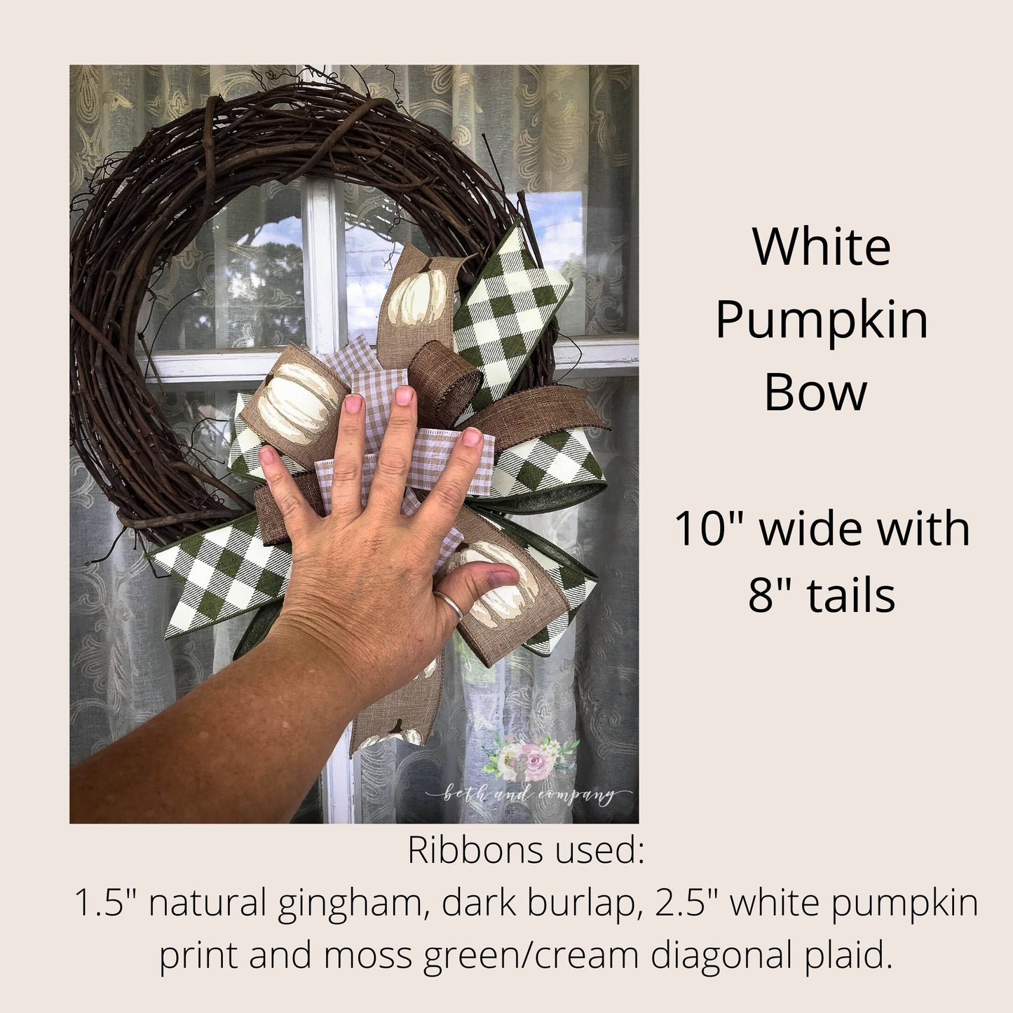 Fall Bow White Pumpkin Bow Fall Farmhouse Bow Pumpkin Wreath Bow for Front Door