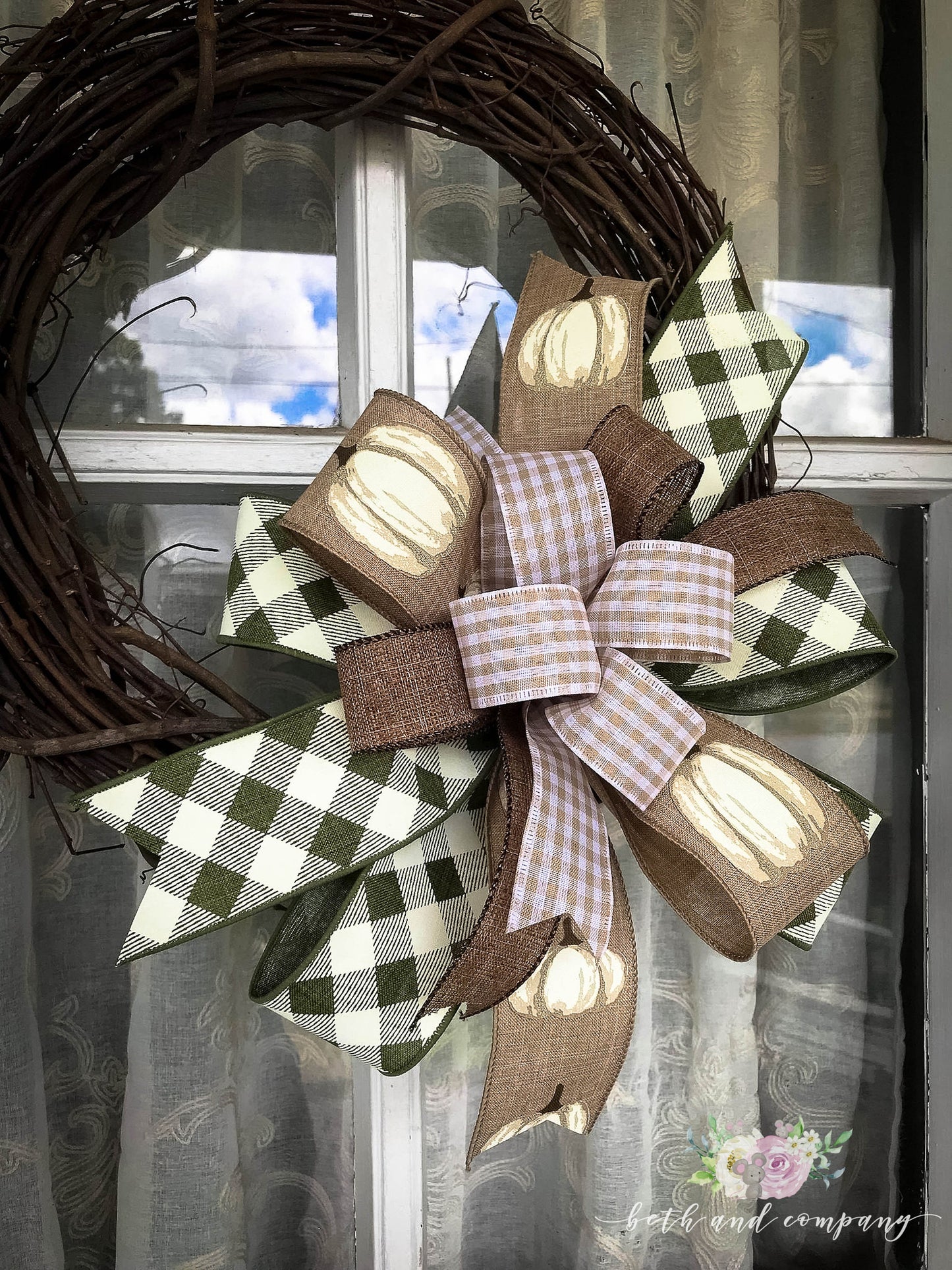 Fall Bow White Pumpkin Bow Fall Farmhouse Bow Pumpkin Wreath Bow for Front Door