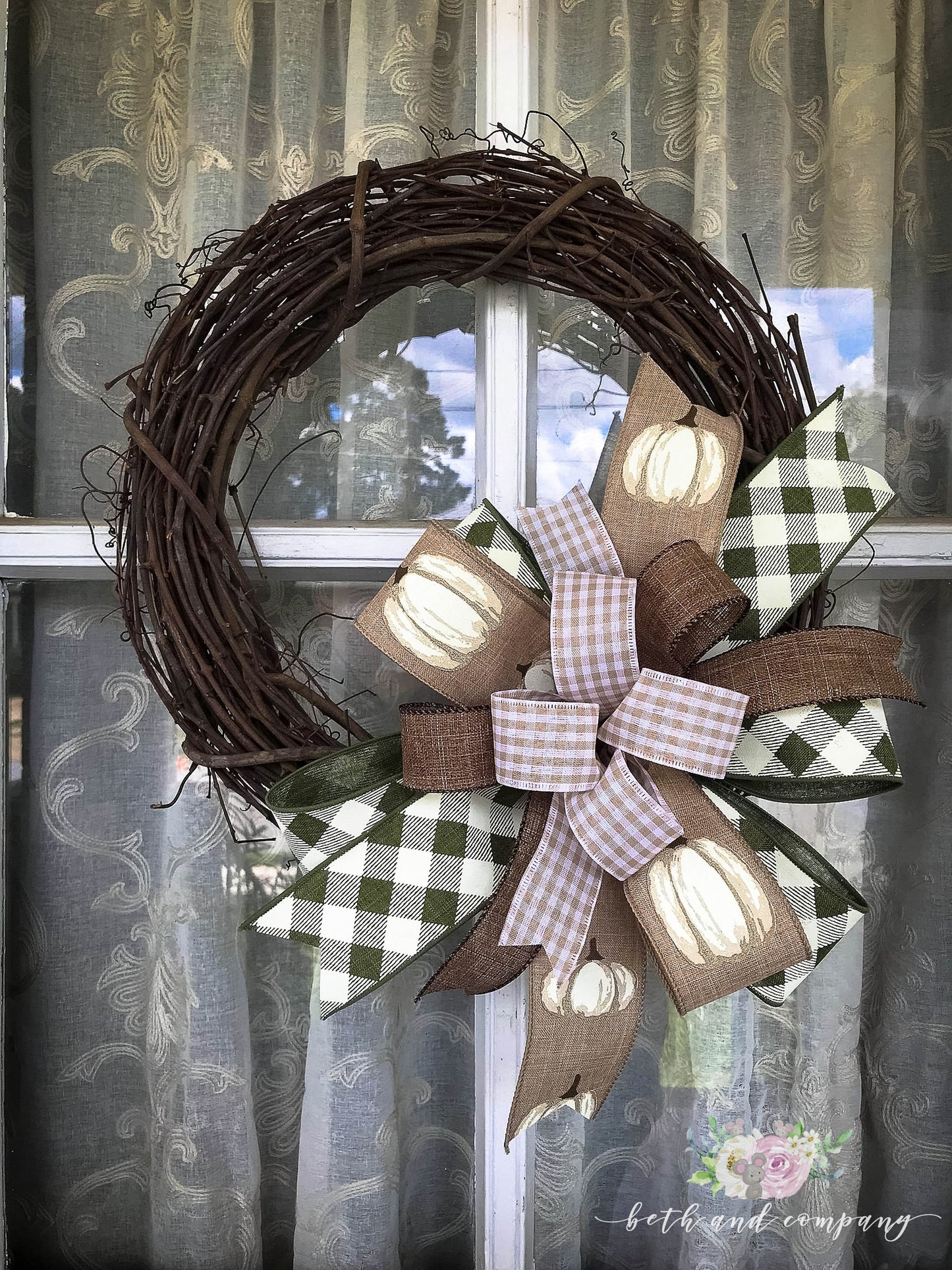 Fall Bow White Pumpkin Bow Fall Farmhouse Bow Pumpkin Wreath Bow for Front Door