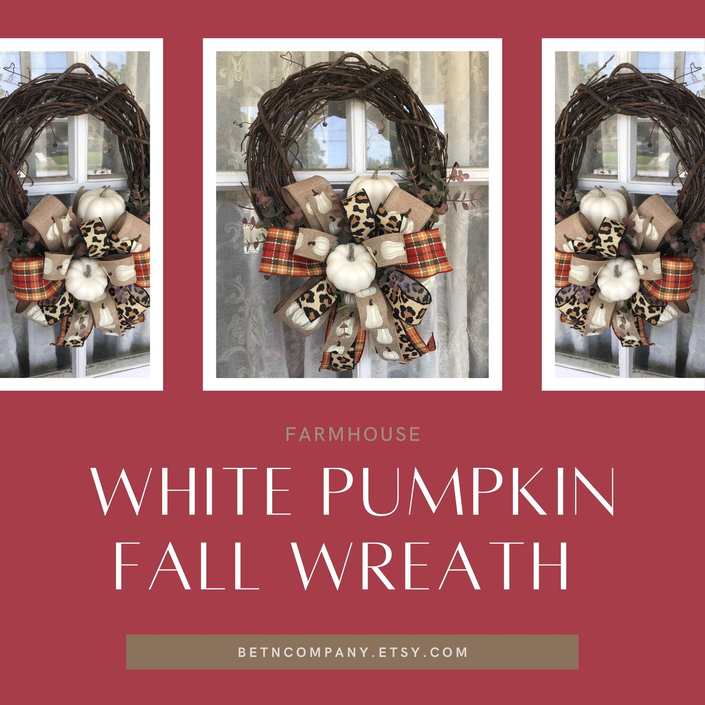 Fall Decor, White Pumpkin Fall Wreath, Farmhouse Fall Wreath