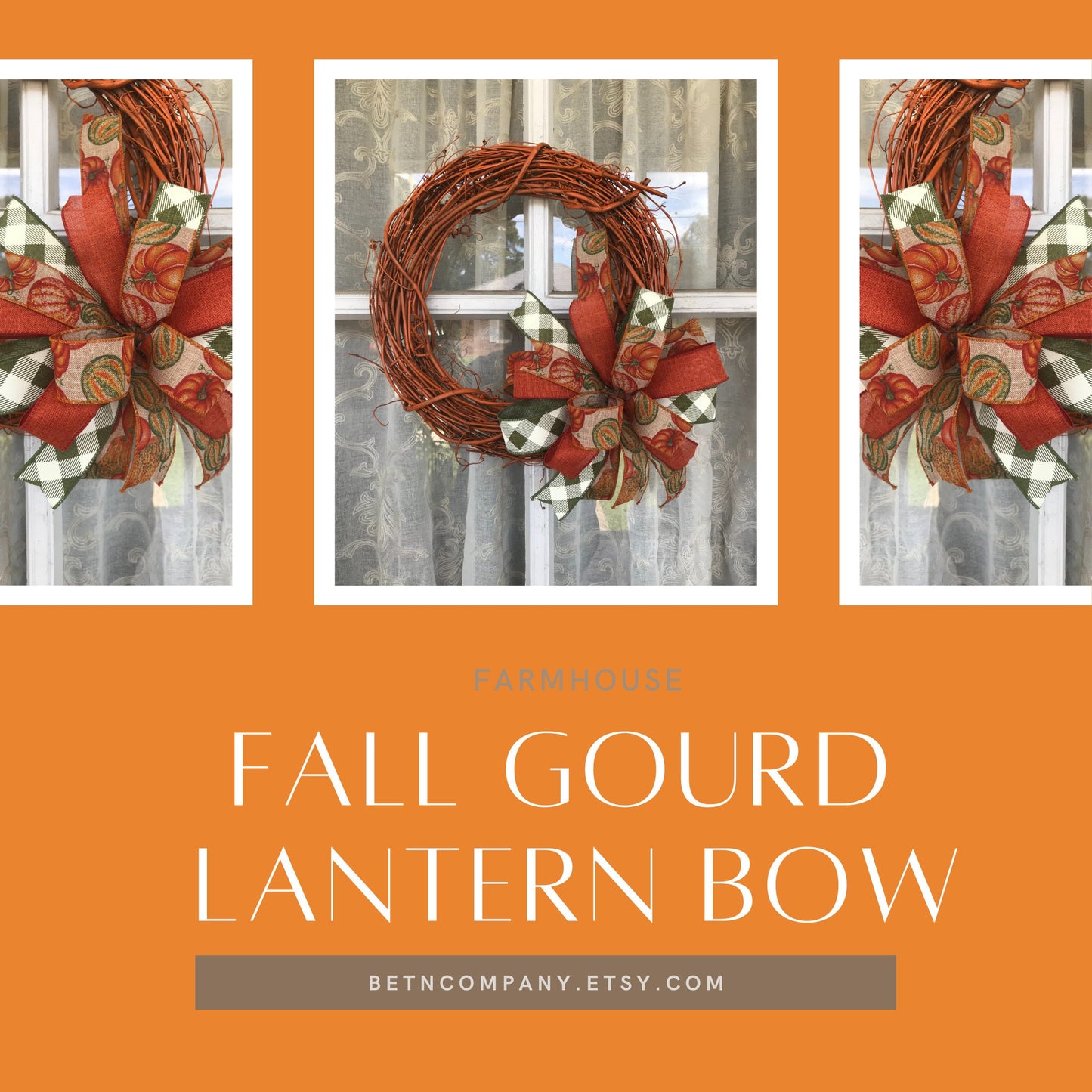 Fall Bow Fall Gourd Bow Lantern Bow Fall decor 10 Inch bow for wreath Outdoor Fall bow