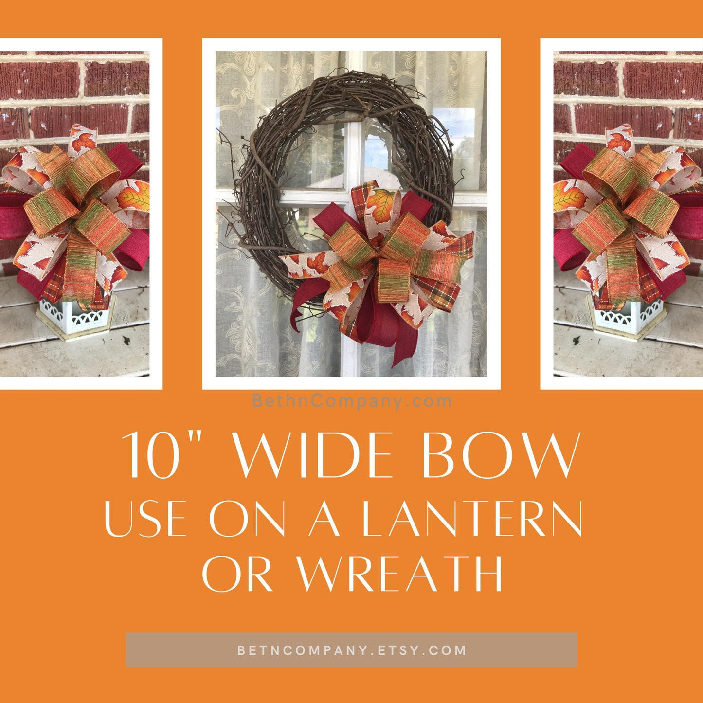 Fall Bow, Fall Plaid Leaf Bow, Lantern Bow, Fall decor, 10 Inch bow