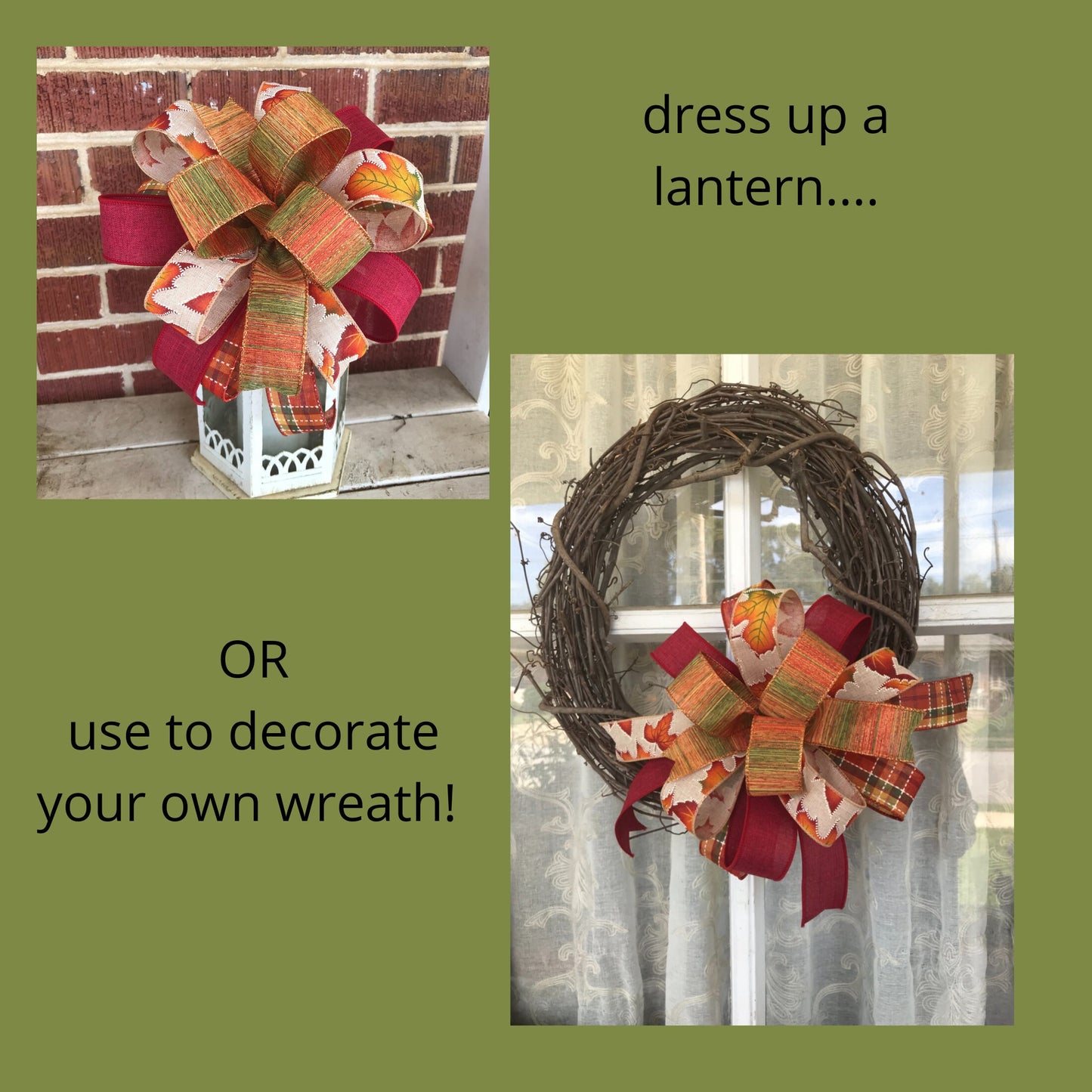 Fall Bow, Fall Plaid Leaf Bow, Lantern Bow, Fall decor, 10 Inch bow