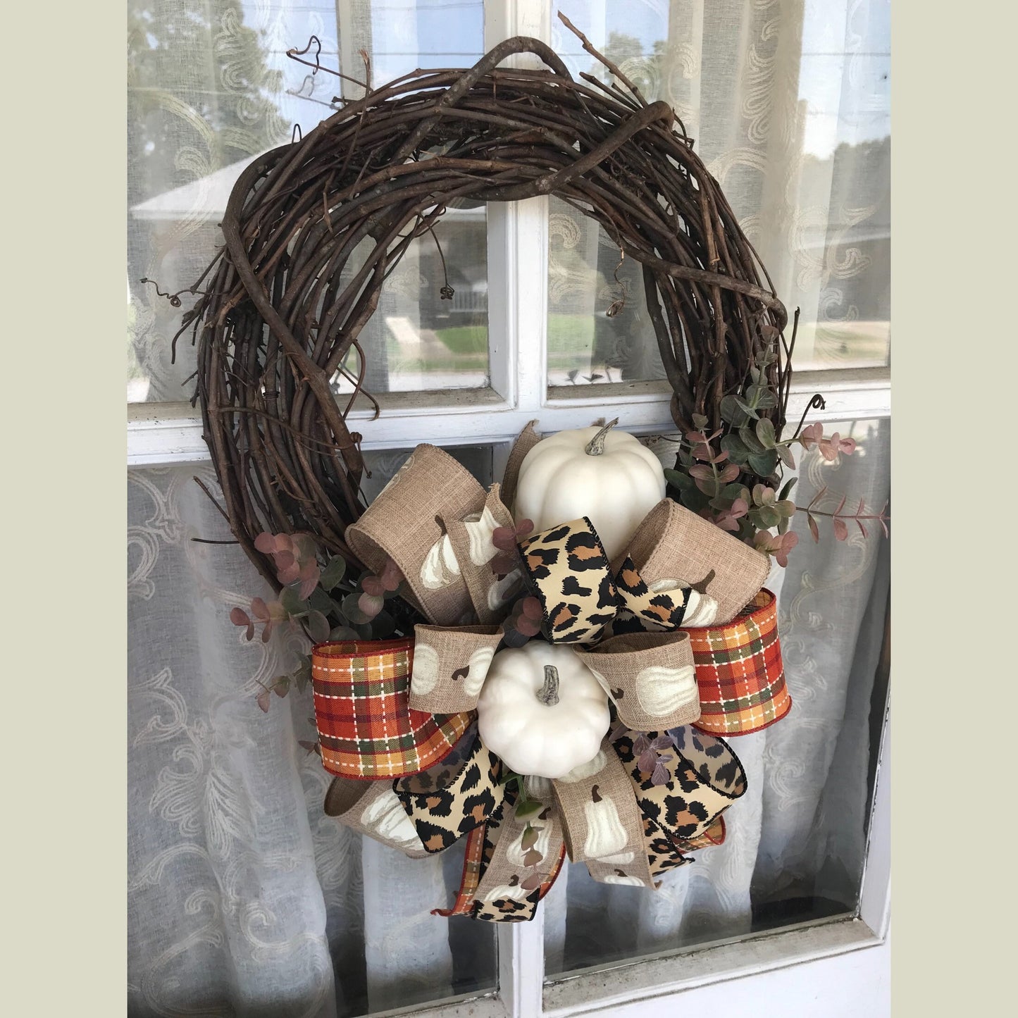 Fall Decor, White Pumpkin Fall Wreath, Farmhouse Fall Wreath
