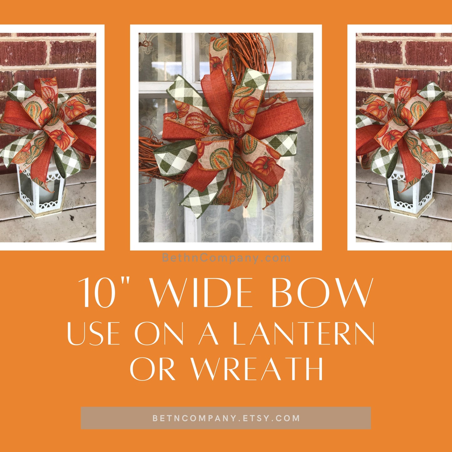 Fall Bow Fall Gourd Bow Lantern Bow Fall decor 10 Inch bow for wreath Outdoor Fall bow