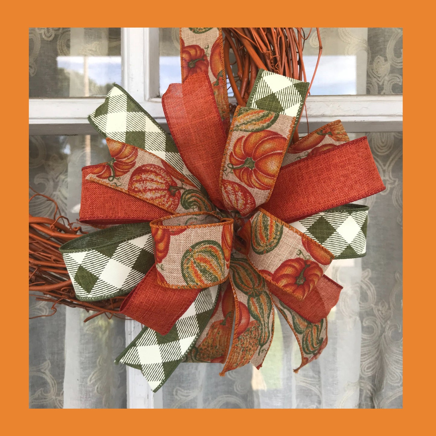 Fall Bow Fall Gourd Bow Lantern Bow Fall decor 10 Inch bow for wreath Outdoor Fall bow