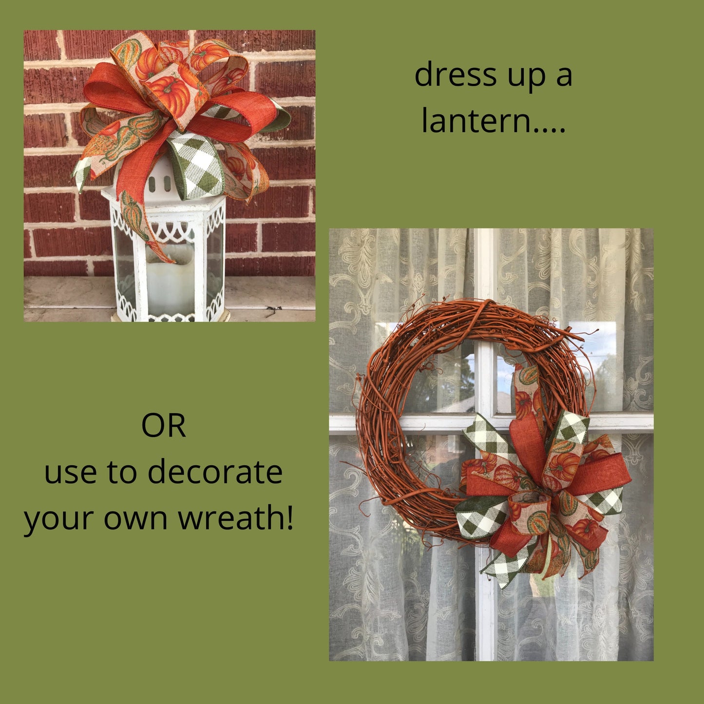 Fall Bow Fall Gourd Bow Lantern Bow Fall decor 10 Inch bow for wreath Outdoor Fall bow