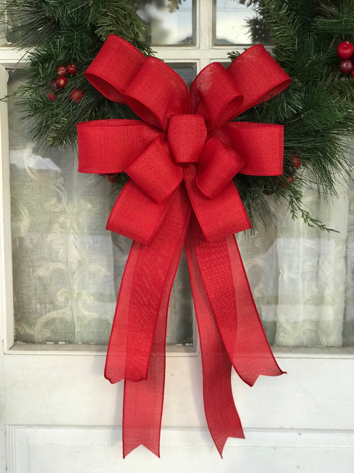Christmas Bow Large Linen bow for Wreath Christmas Bow for Front Door Decor Tree Topper Church Decoration