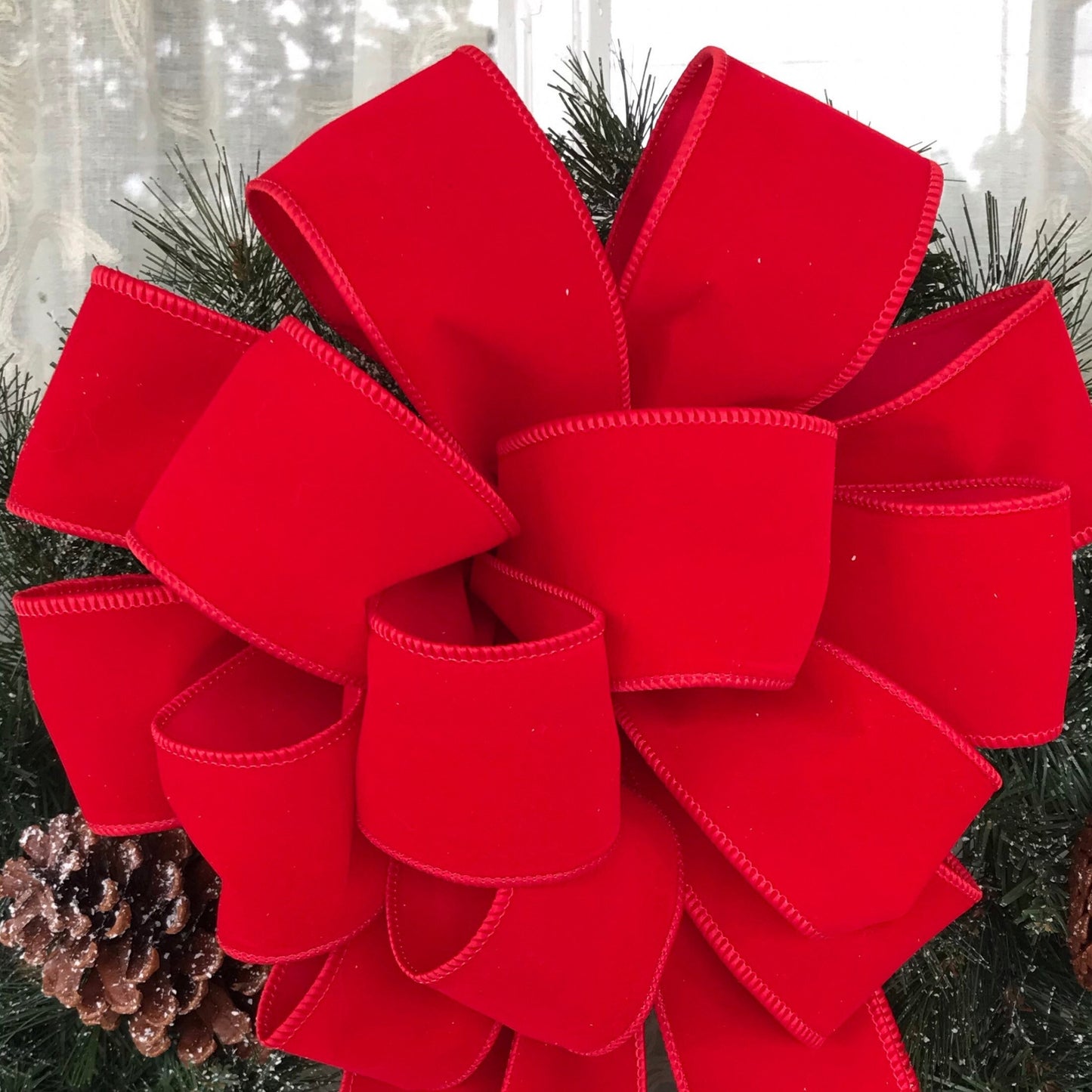 Red Christmas Bow OUTDOOR Red Velvet Christmas wreath bow  Weatherproof Christmas Bow 2.5" width wired red velvet