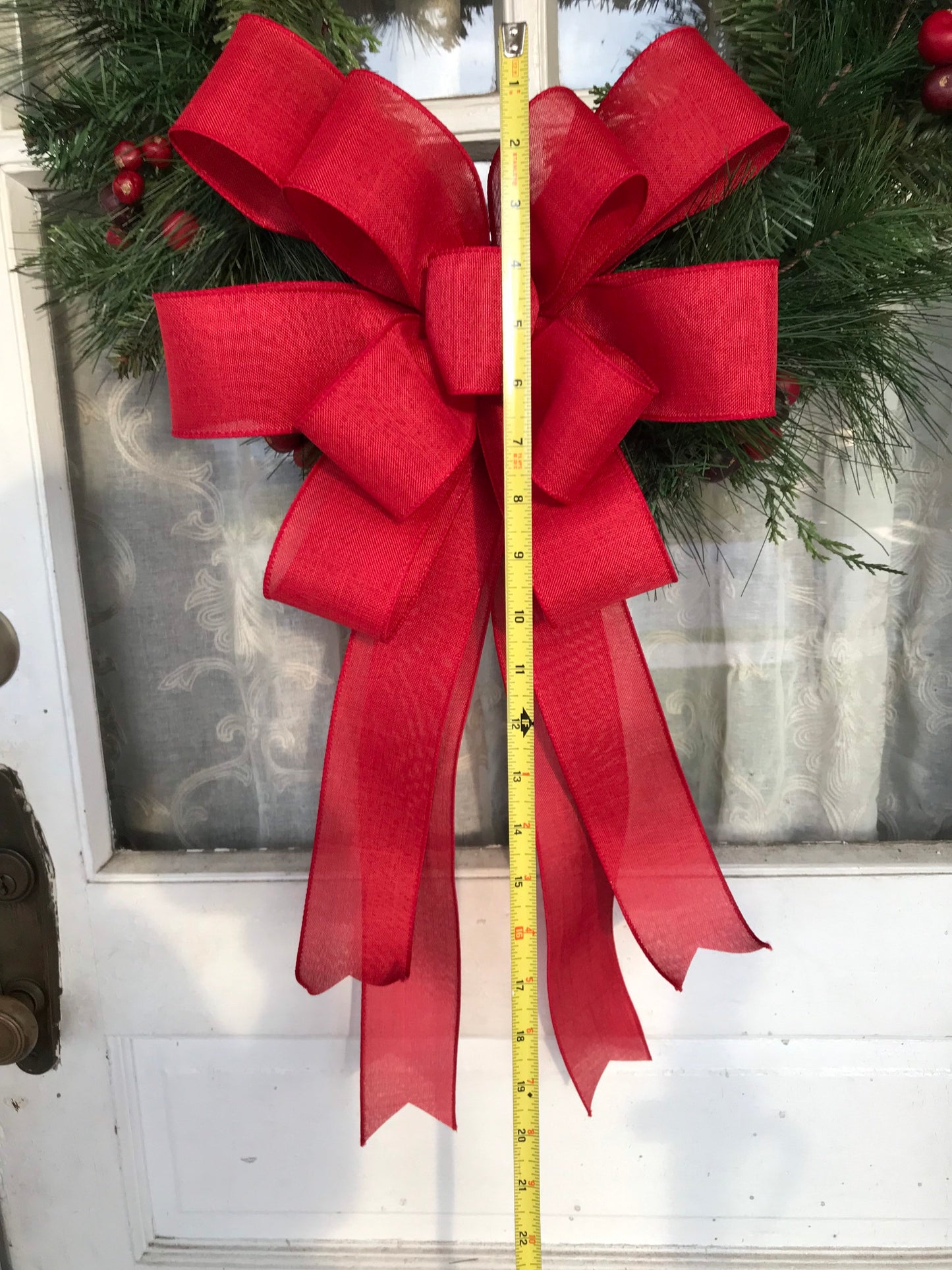 Christmas Bow Large Linen bow for Wreath Christmas Bow for Front Door Decor Tree Topper Church Decoration