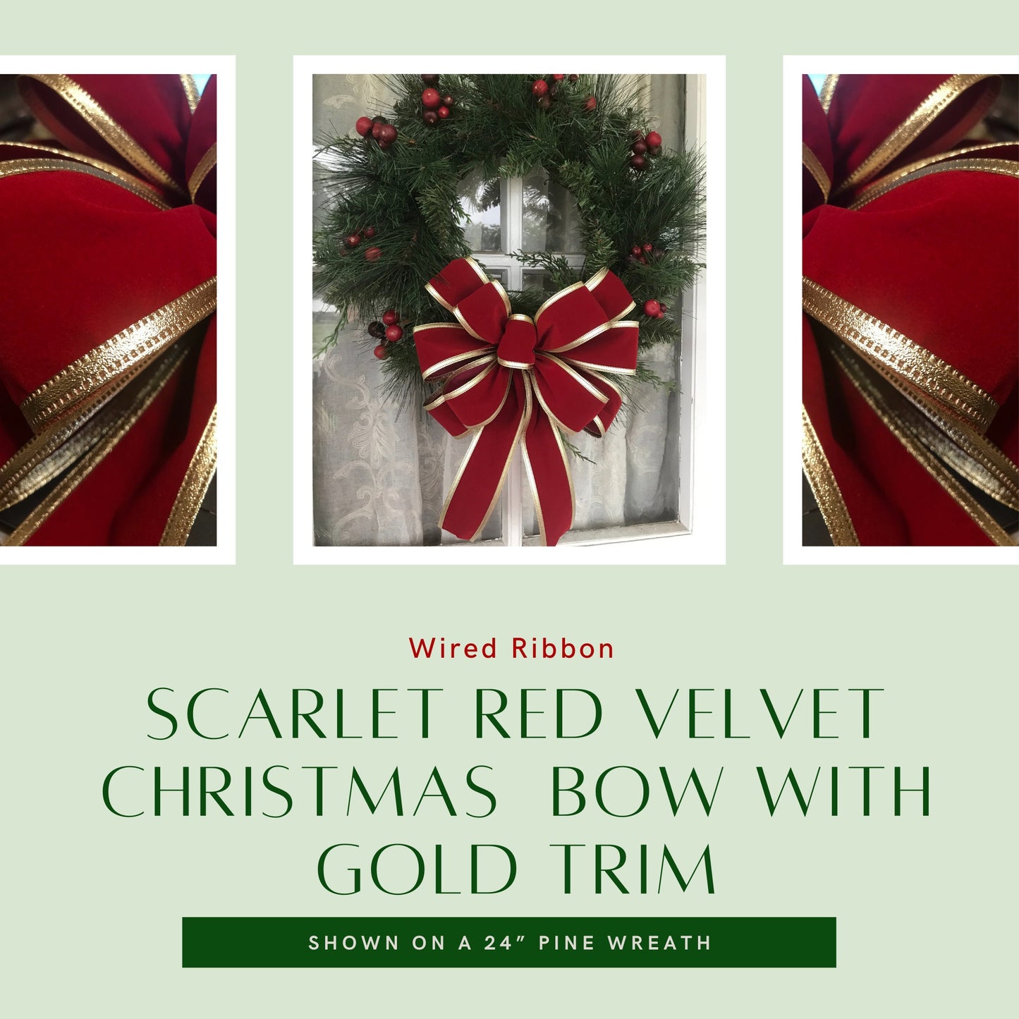 Christmas Bow Traditional Christmas Red or Scarlet Red Velvet Bow with Gold Trim Elegant Red Bow Luxury Velvet Bow