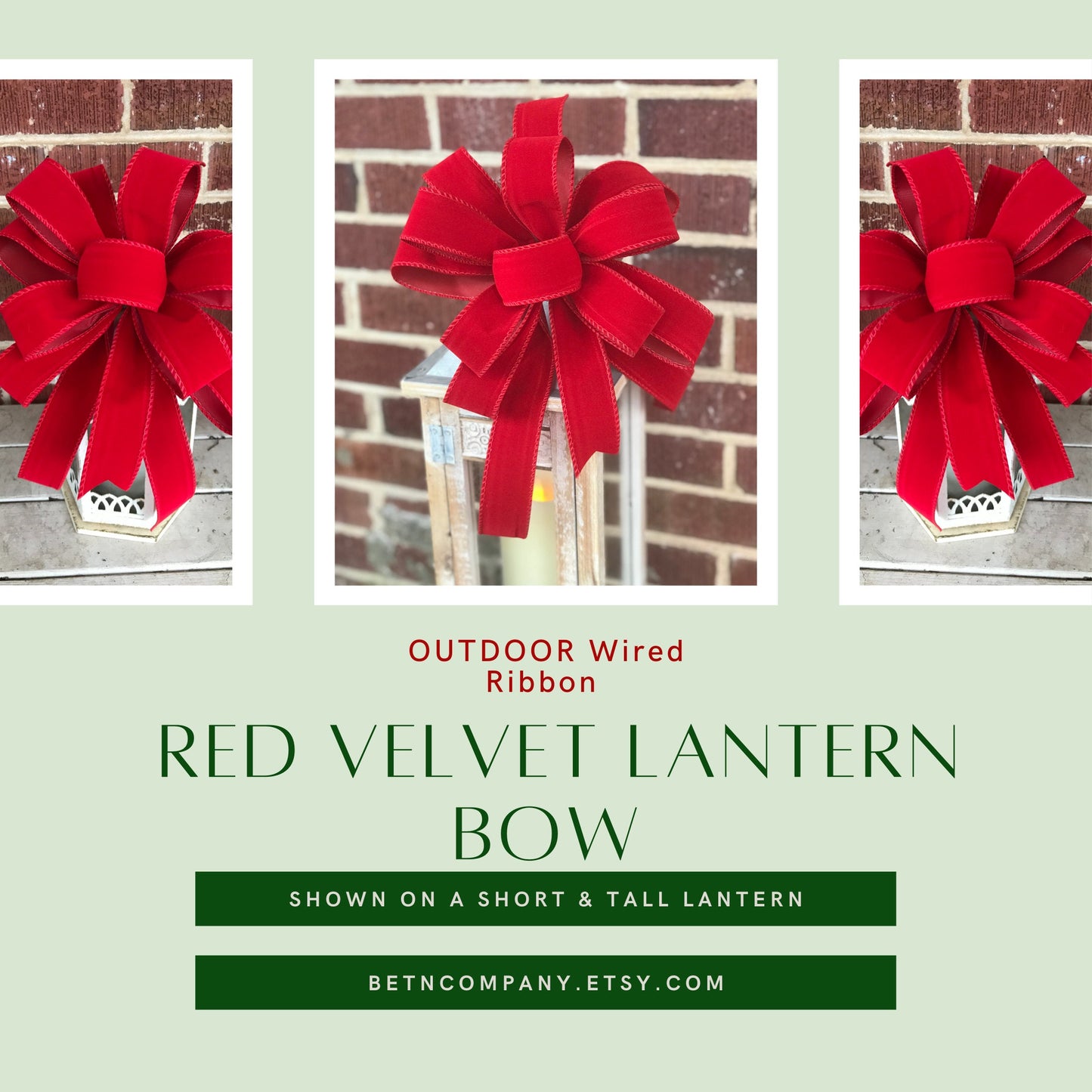 OUTDOOR Red Velvet Christmas Lantern bow red velvet bow with and without plastic liner