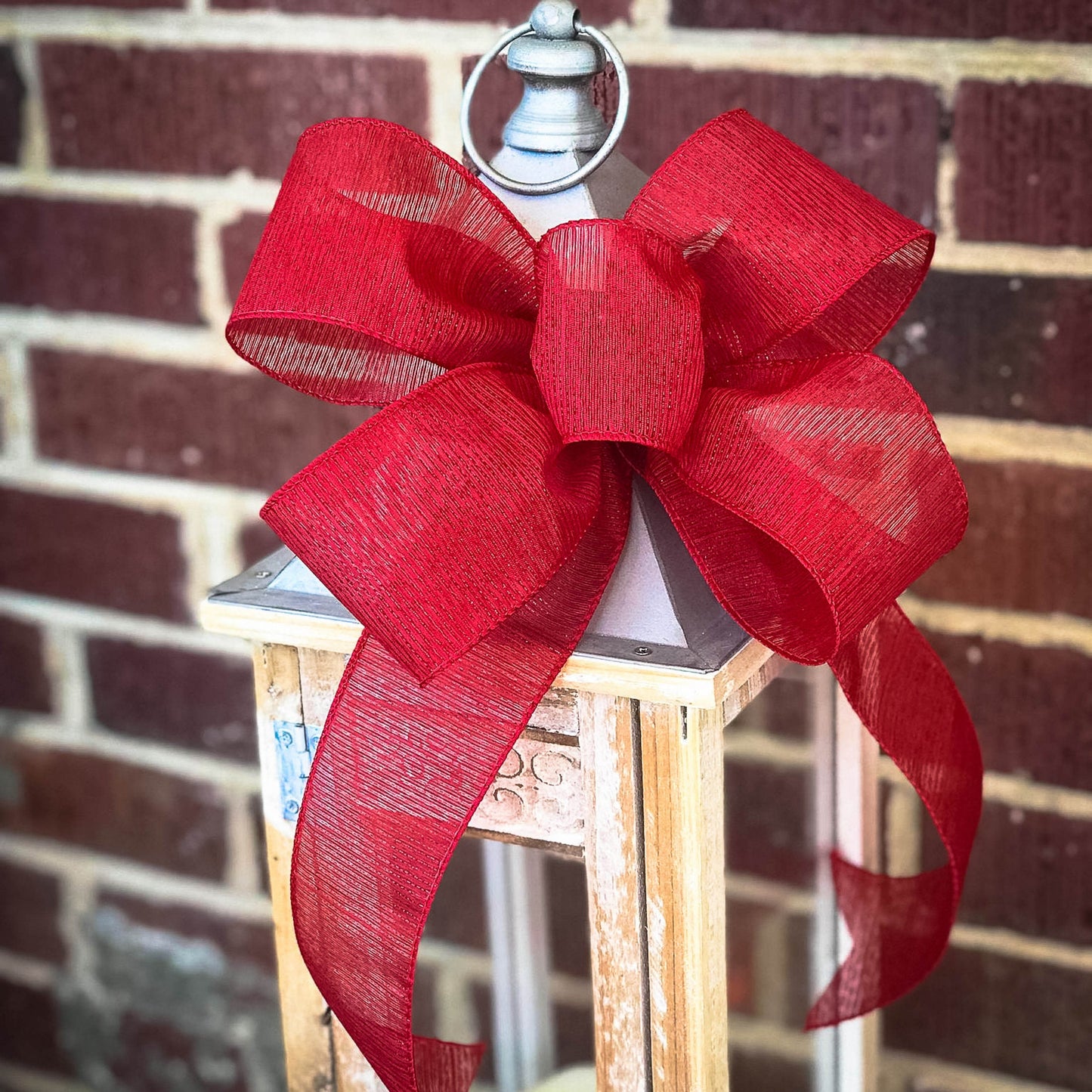 Red Christmas Bow Lantern bow Sheer Red bow for Christmas Trees Gift Basket bow