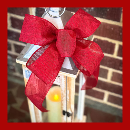 Red Christmas Bow Lantern bow Sheer Red bow for Christmas Trees Gift Basket bow