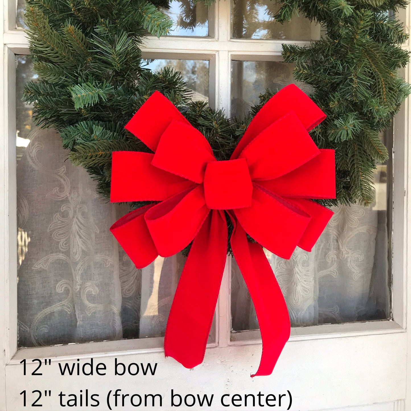 OUTDOOR Bright Red Velvet Christmas bow with liner