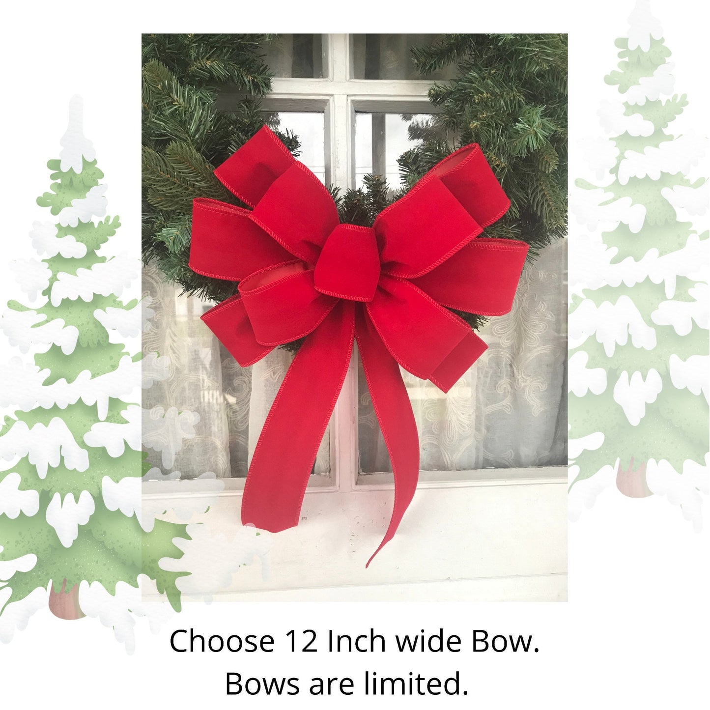 Christmas Bow OUTDOOR Red Velvet Christmas wreath bow red Christmas bow with plastic liner