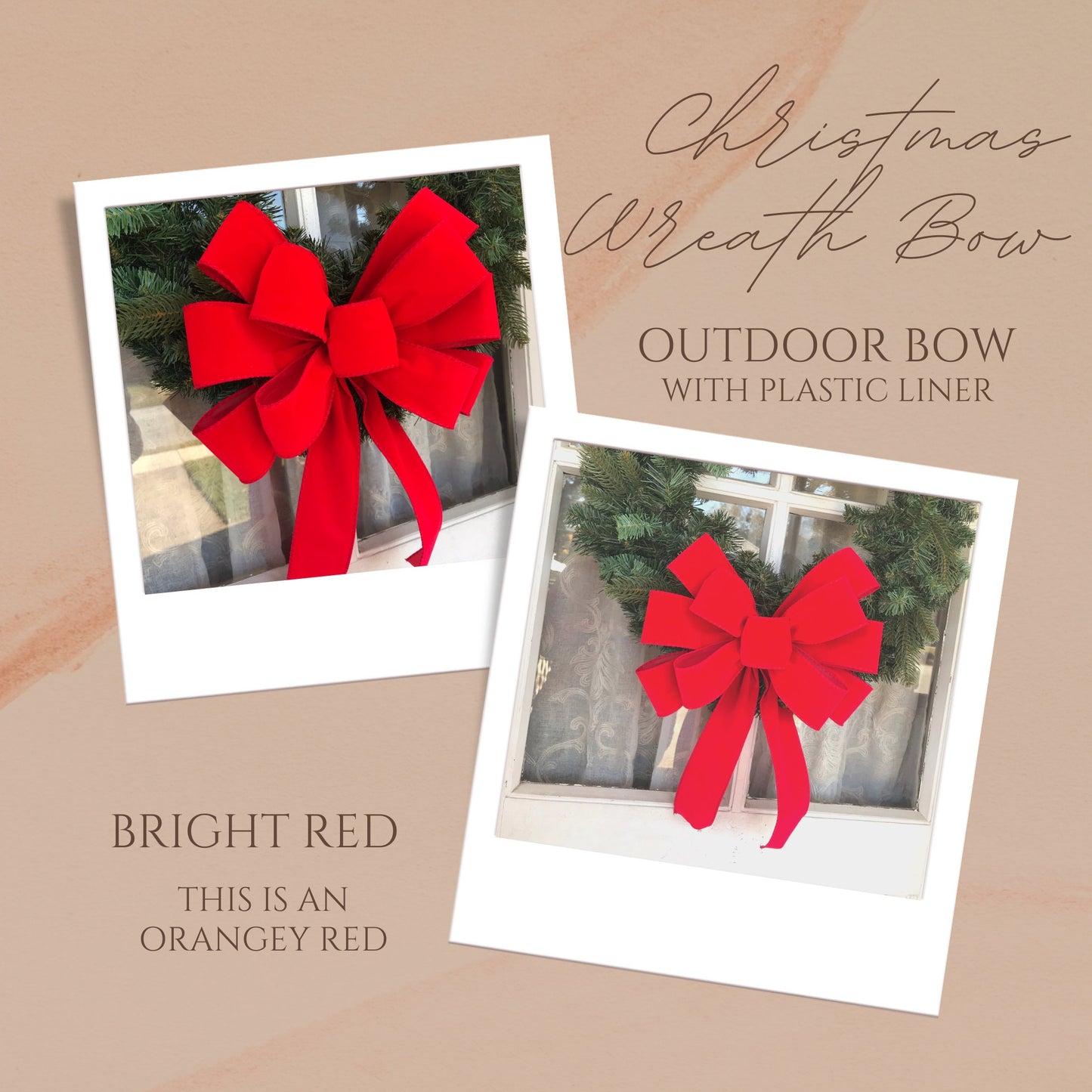 OUTDOOR Bright Red Velvet Christmas bow with liner