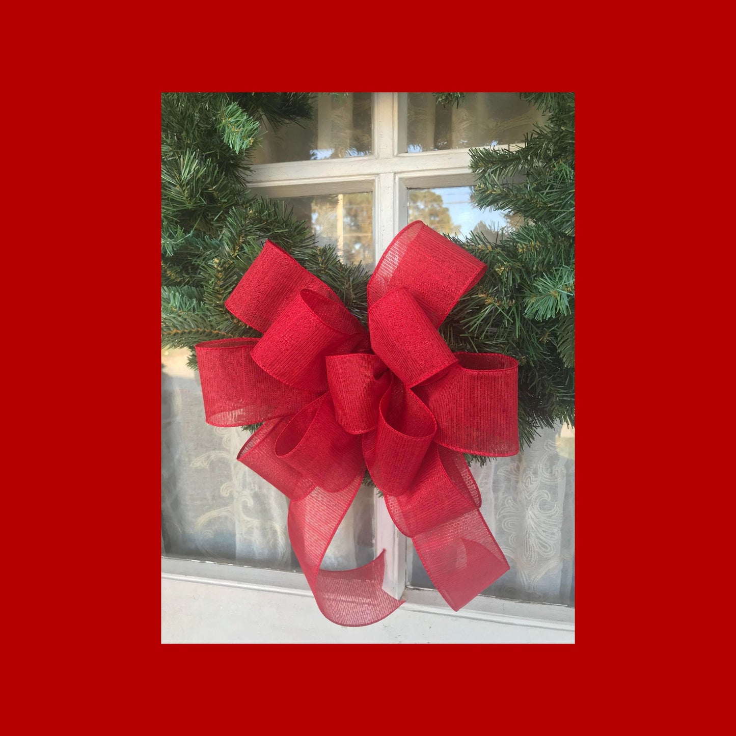 Red Christmas Bow Red Sheer Christmas Lantern Bow