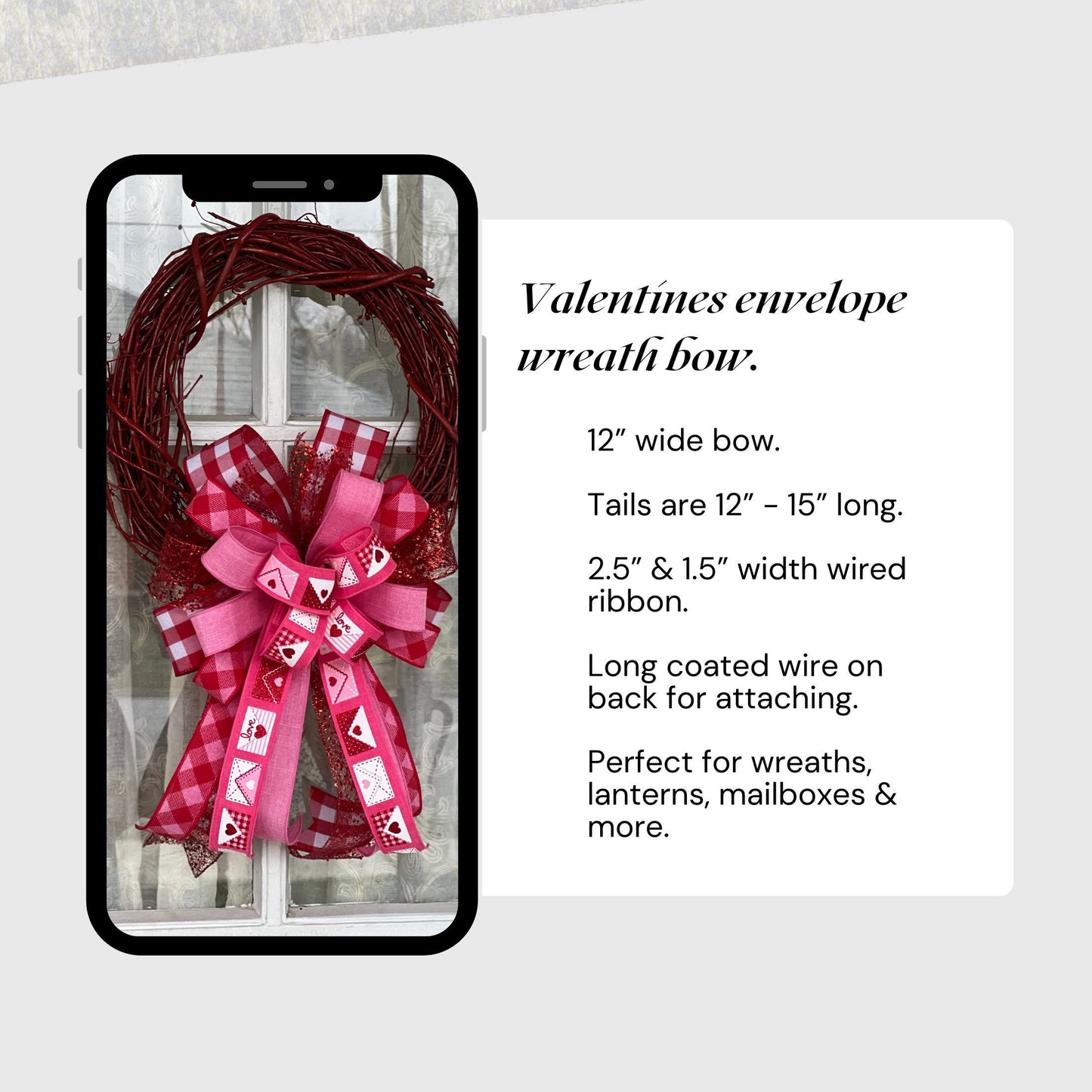 Valentine bow | Valentine Envelope wreath bow | Valentines Day Decor