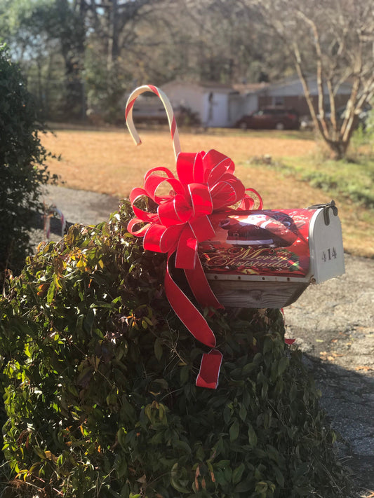 OUTDOOR Red Velvet Silver or Gold Trim Christmas Mailbox bow Weatherproof Christmas Bow 2.5" width wired red velvet