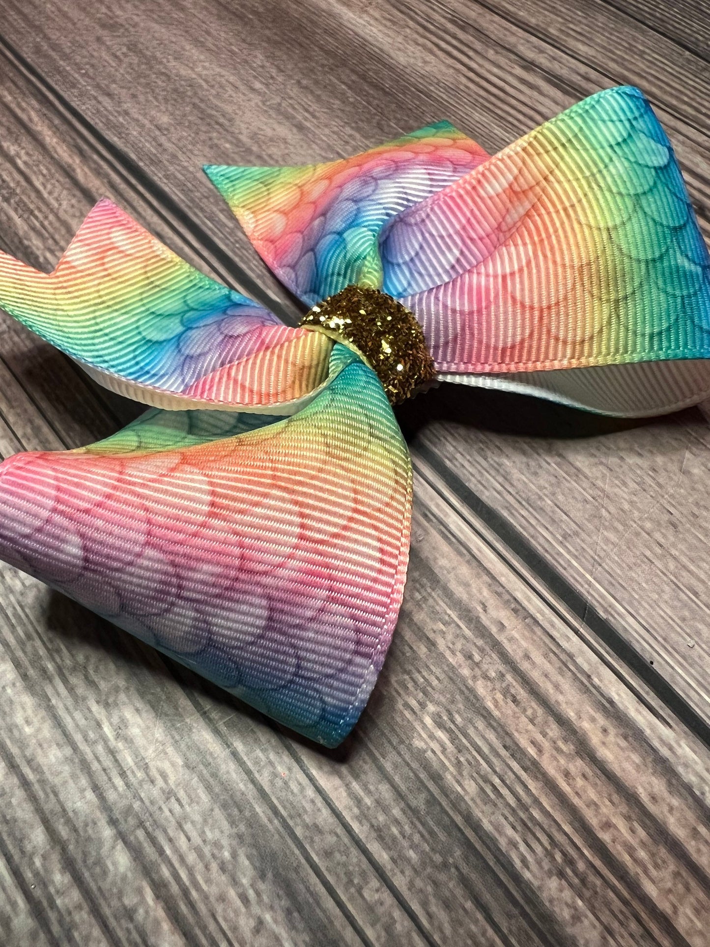 Small Hair-bow, Mermaid Toddler Hair Bow, Rainbow Mermaid, Clip on Toddler Bow
