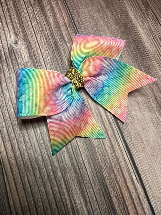 Small Hair-bow, Mermaid Toddler Hair Bow, Rainbow Mermaid, Clip on Toddler Bow