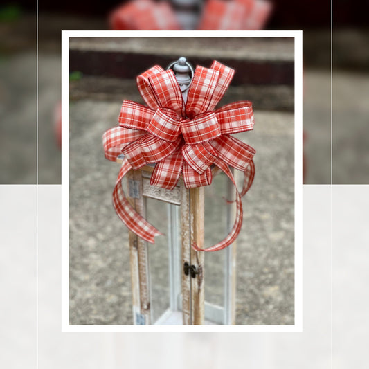 Fall Bow Burnt Orange and Cream Homespun Plaid Bow Lantern Bow Fall decor 10 Inch bow Texas Front Door Decor