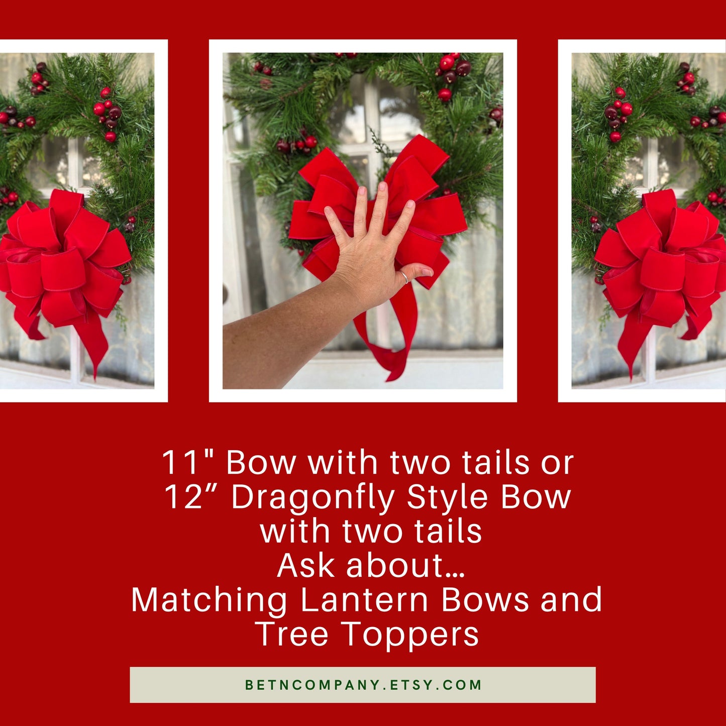 OUTDOOR Weatherproof Red Velvet Christmas Wreath Bow with Liner Christmas Bow 2.5" width wired red velvet