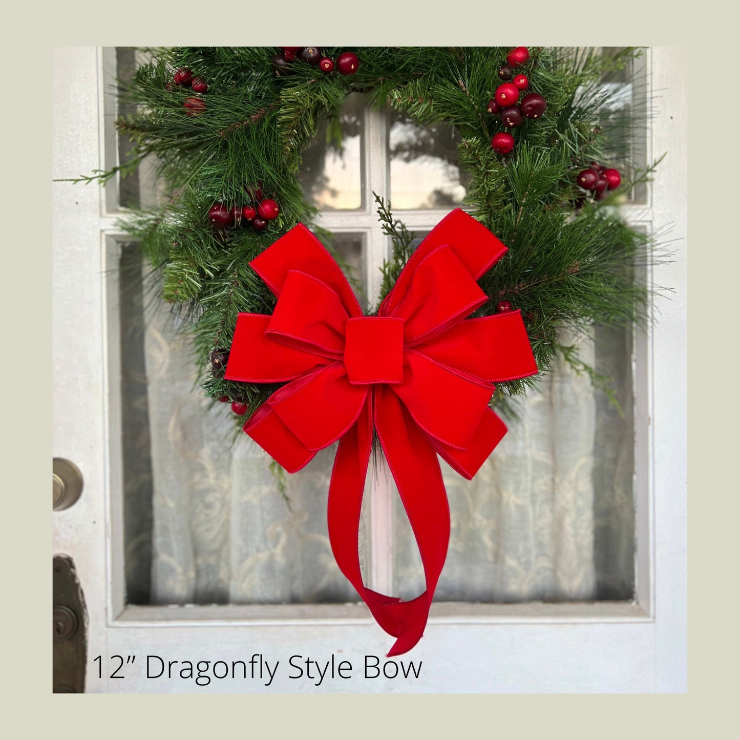 OUTDOOR Weatherproof Red Velvet Christmas Wreath Bow with Liner Christmas Bow 2.5" width wired red velvet