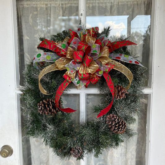 Funky Festive Red Green Gold and Silver Christmas Wreath Bow Christmas Wedding Bows Lots of Glitter