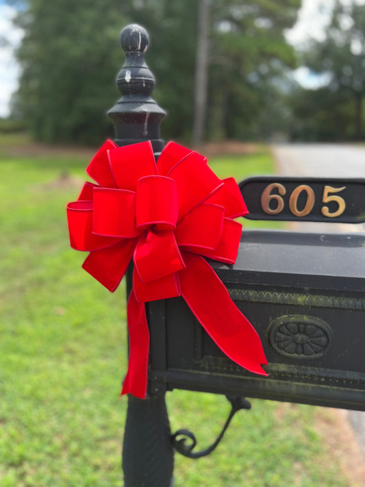 OUTDOOR Weatherproof Red Velvet Christmas Wreath Bow with Liner Christmas Bow 2.5" width wired red velvet