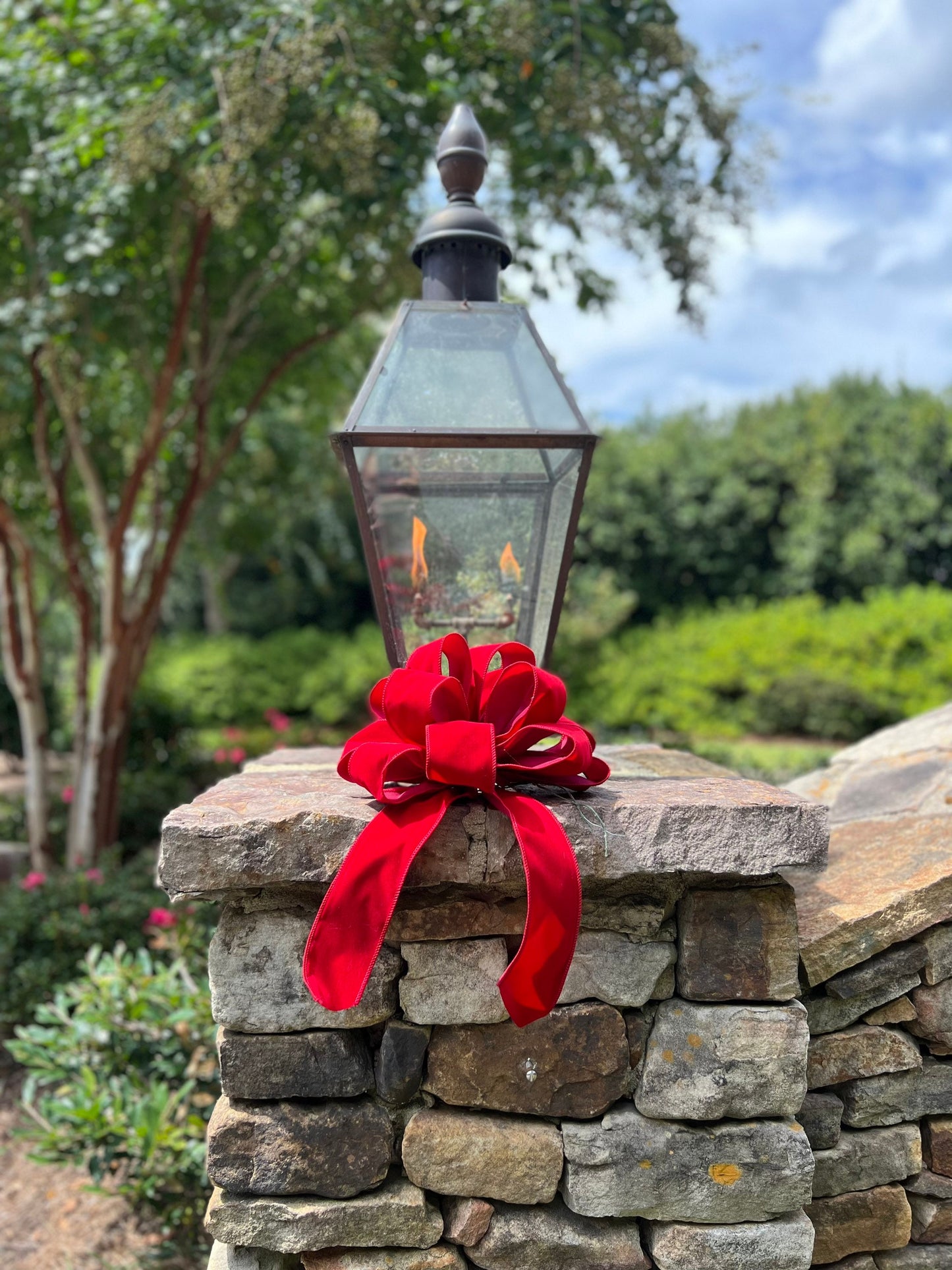 OUTDOOR Weatherproof Red Velvet Christmas Wreath Bow with Liner Christmas Bow 2.5" width wired red velvet