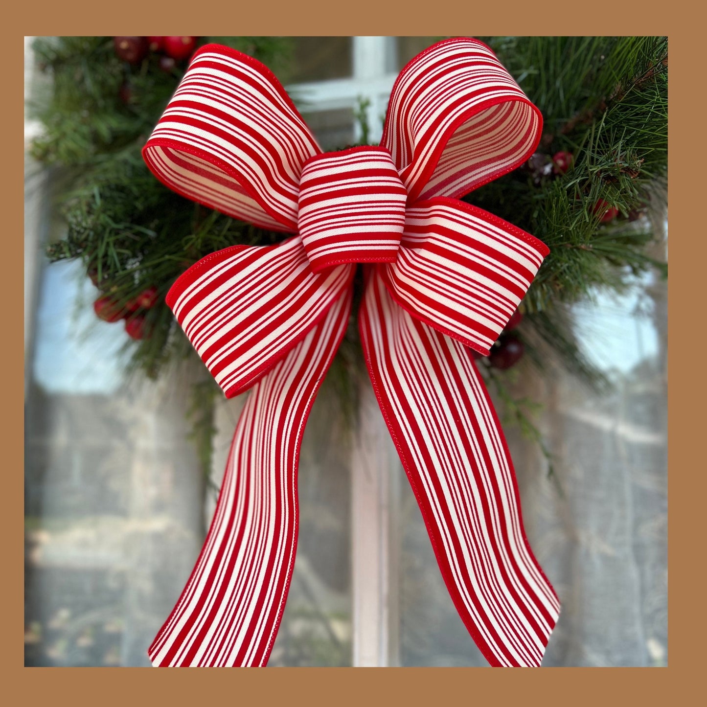 Red and White or Black and White Ticking Striped Bow Farmhouse Décor Matching Lantern Bow Gift for Mom