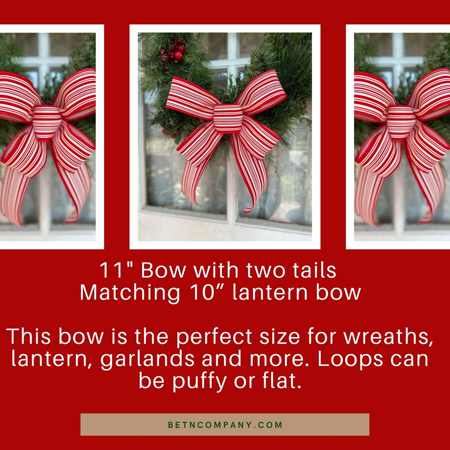 Red and White or Black and White Ticking Striped Bow Farmhouse Décor Matching Lantern Bow Gift for Mom