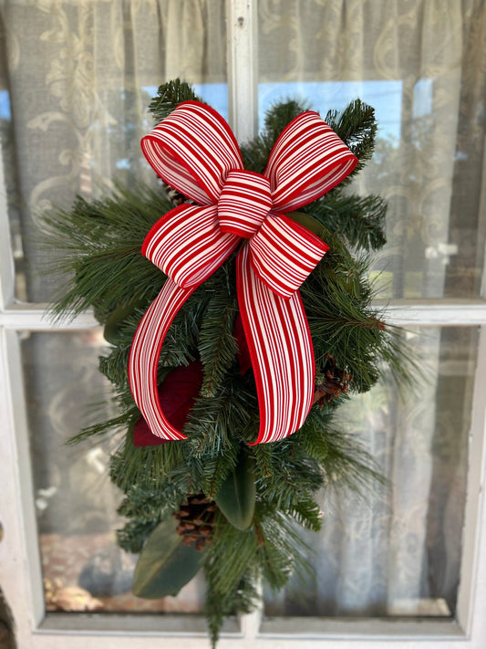 Red and White or Black and White Ticking Striped Bow Farmhouse Décor Matching Lantern Bow Gift for Mom