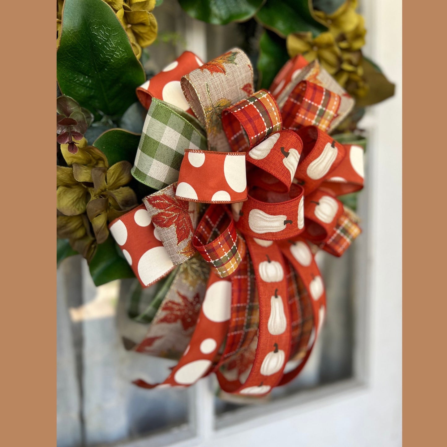 Fall Bow Polka Dot Fall Bow Farmhouse Bow Fall Pumpkin with bow for Front Door Thanksgiving Decorations