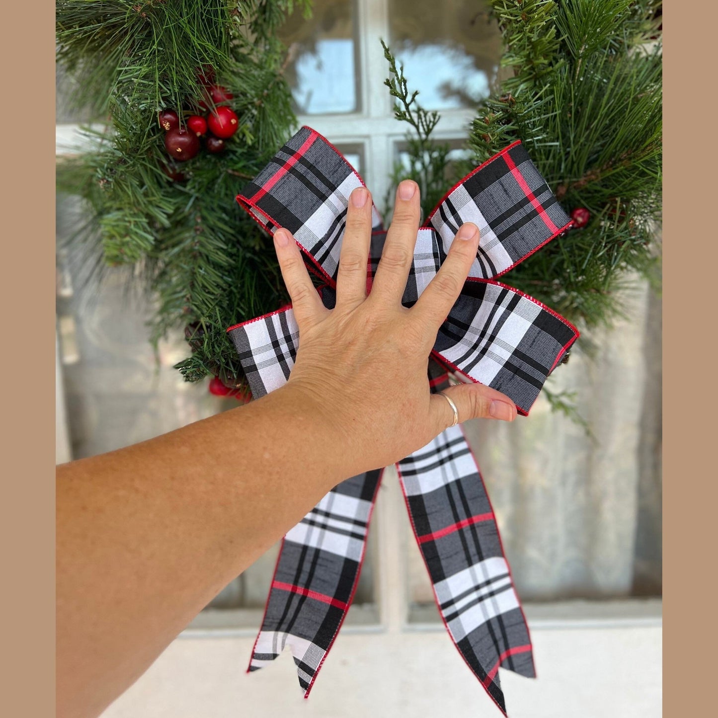 Christmas Bow Red Black & White Santa Bow Farmhouse Décor Matching Lantern Bow
