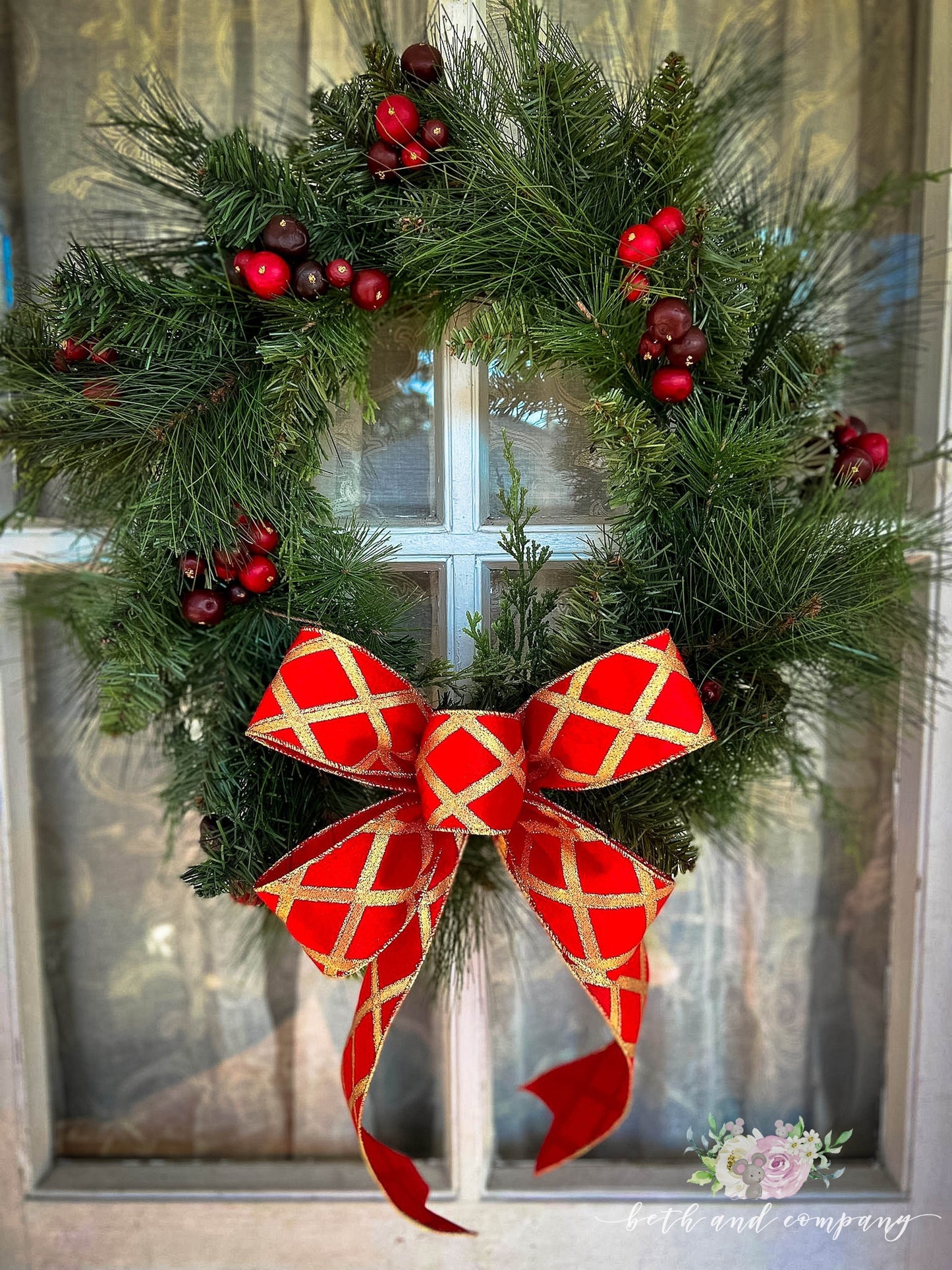 Christmas Bow Red and Gold Plush Velvet 11 Inch Bow Elegant Wreath Bow Christmas Front Door Decor