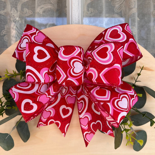 Valentine Bow Door Hanger Bow Red and White Gnome Bow 10 inch Double Bow for Door Sign or Small Wreath