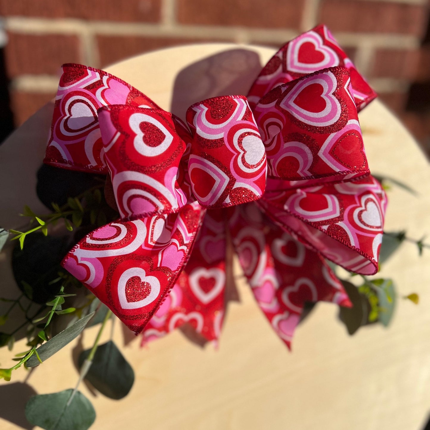 Valentine Bow Door Hanger Bow Red and White Gnome Bow 10 inch Double Bow for Door Sign or Small Wreath
