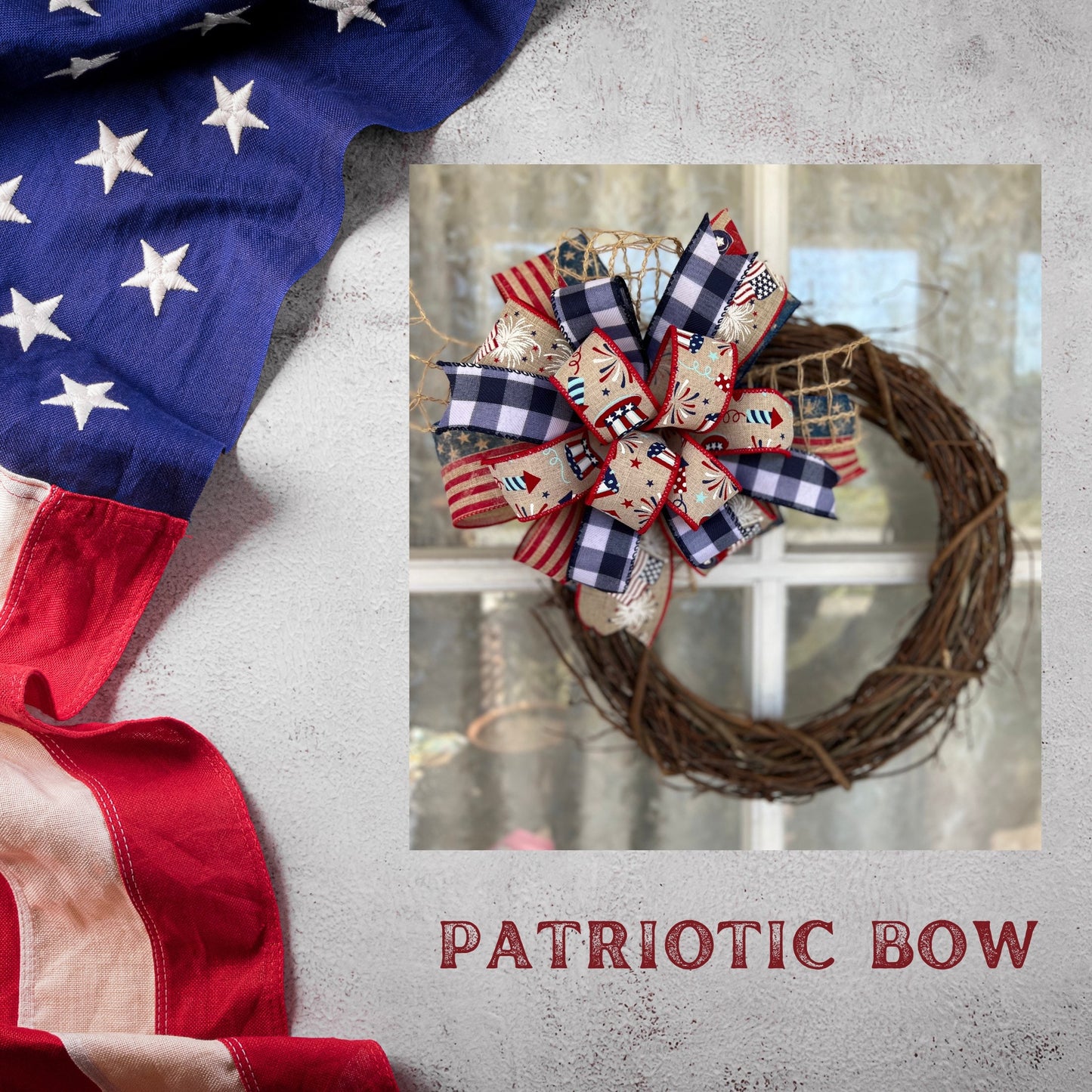 Round Patriotic Bow Stars and Stripes Wreath Bow Red White and Blue bow Fourth of July Decor Patriotic Decor Independence Day Decor Door Bow