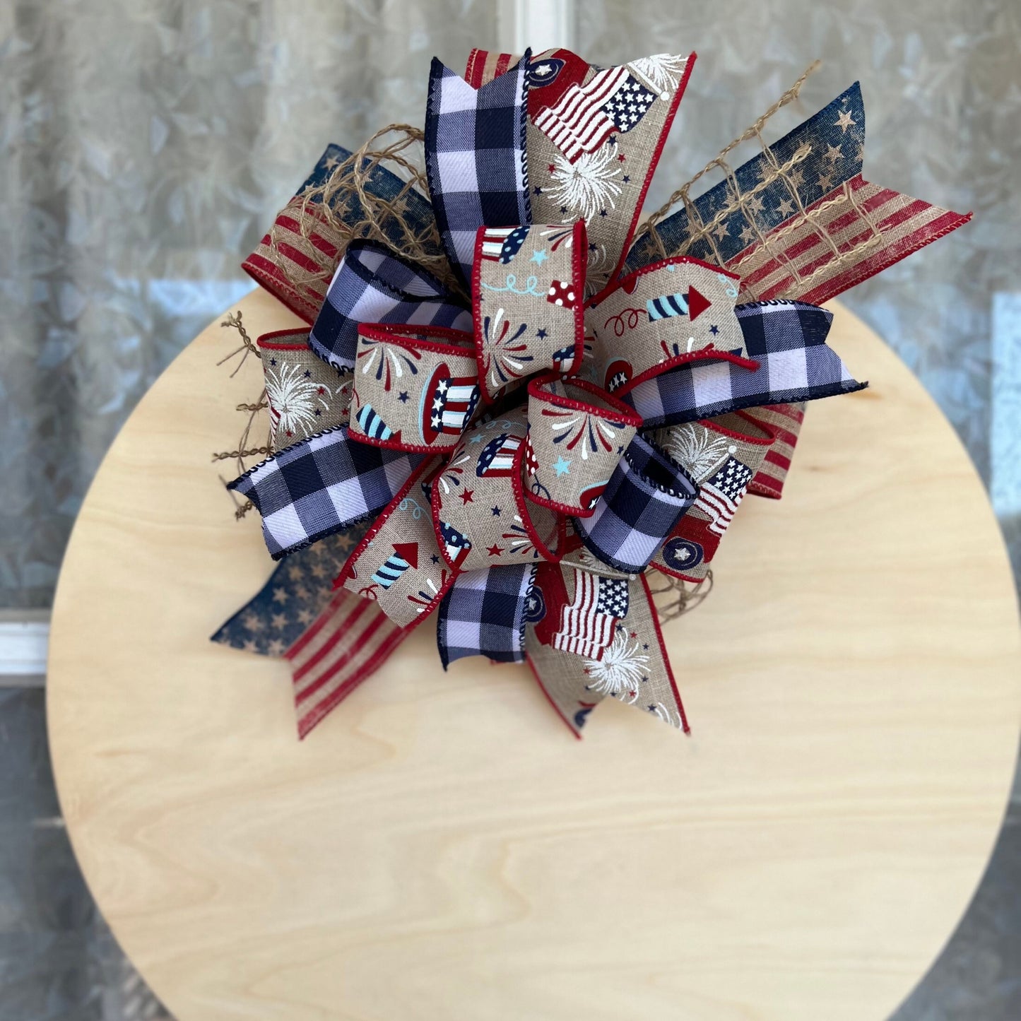 Round Patriotic Bow Stars and Stripes Wreath Bow Red White and Blue bow Fourth of July Decor Patriotic Decor Independence Day Decor Door Bow