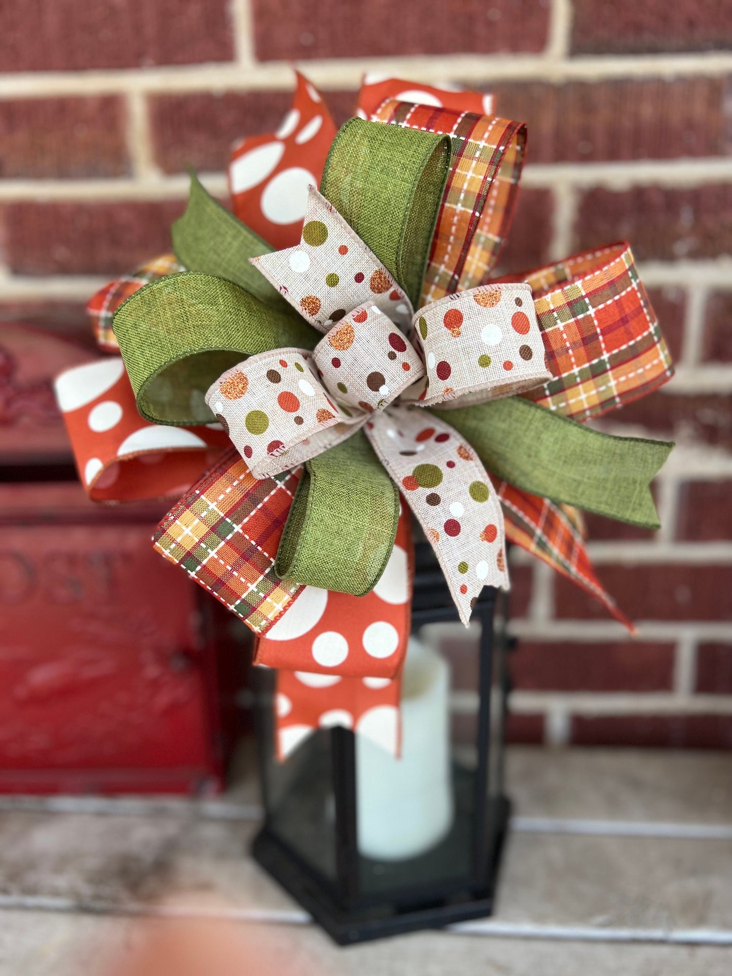 Fall Bow Mixed Ribbon Bow Fall Lantern or Wreath Bow Front Porch Decor