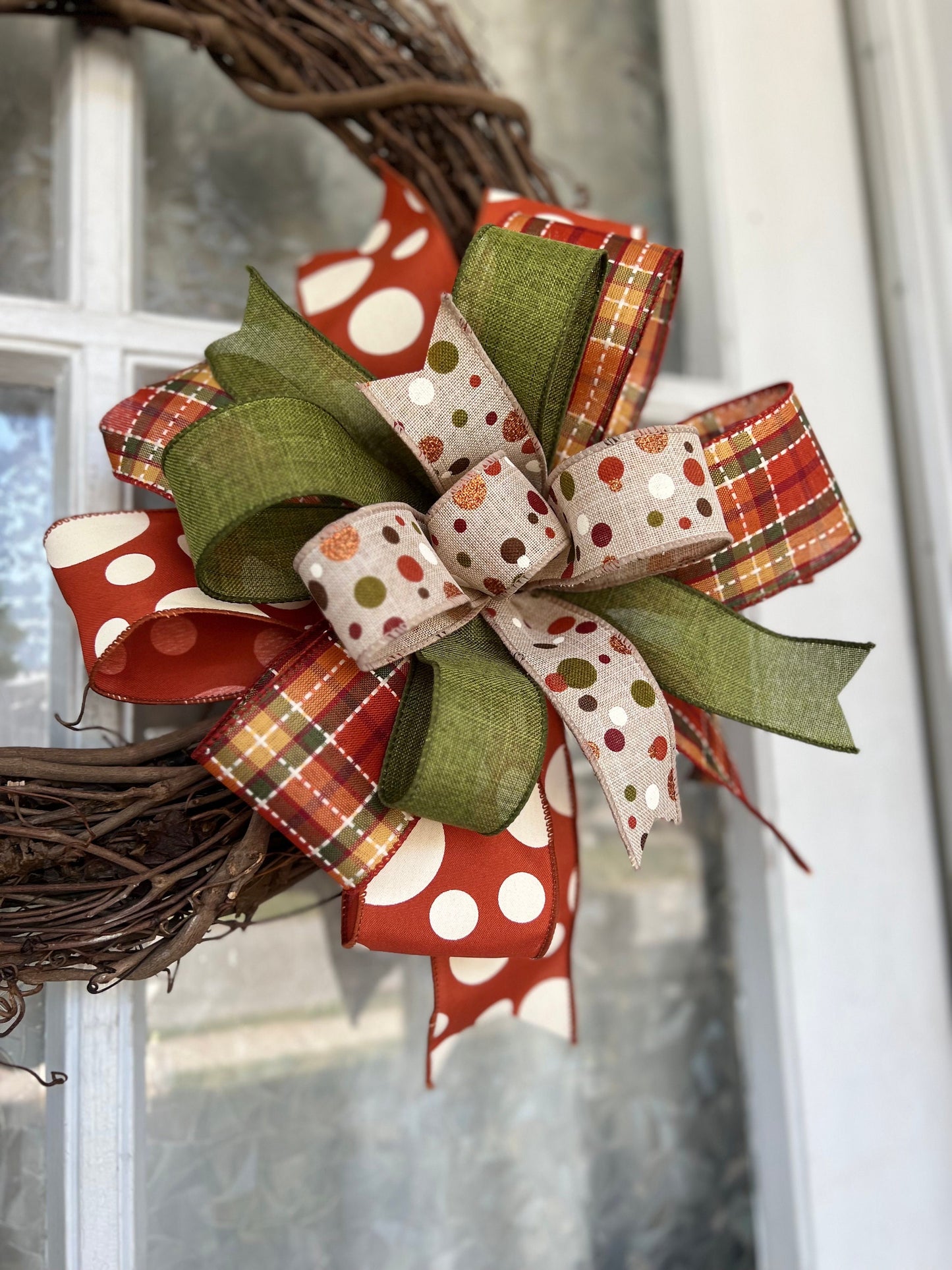 Fall Bow Mixed Ribbon Bow Fall Lantern or Wreath Bow Front Porch Decor