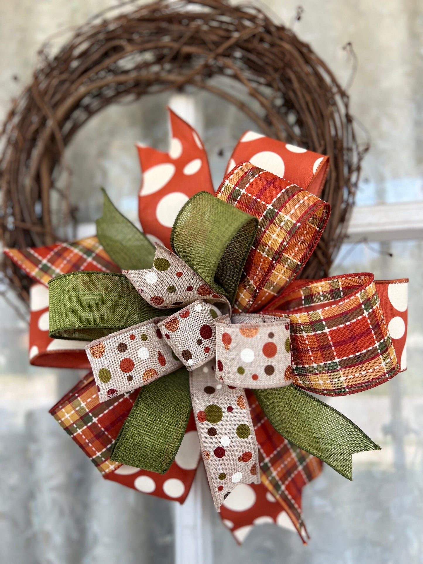 Fall Bow Mixed Ribbon Bow Fall Lantern or Wreath Bow Front Porch Decor
